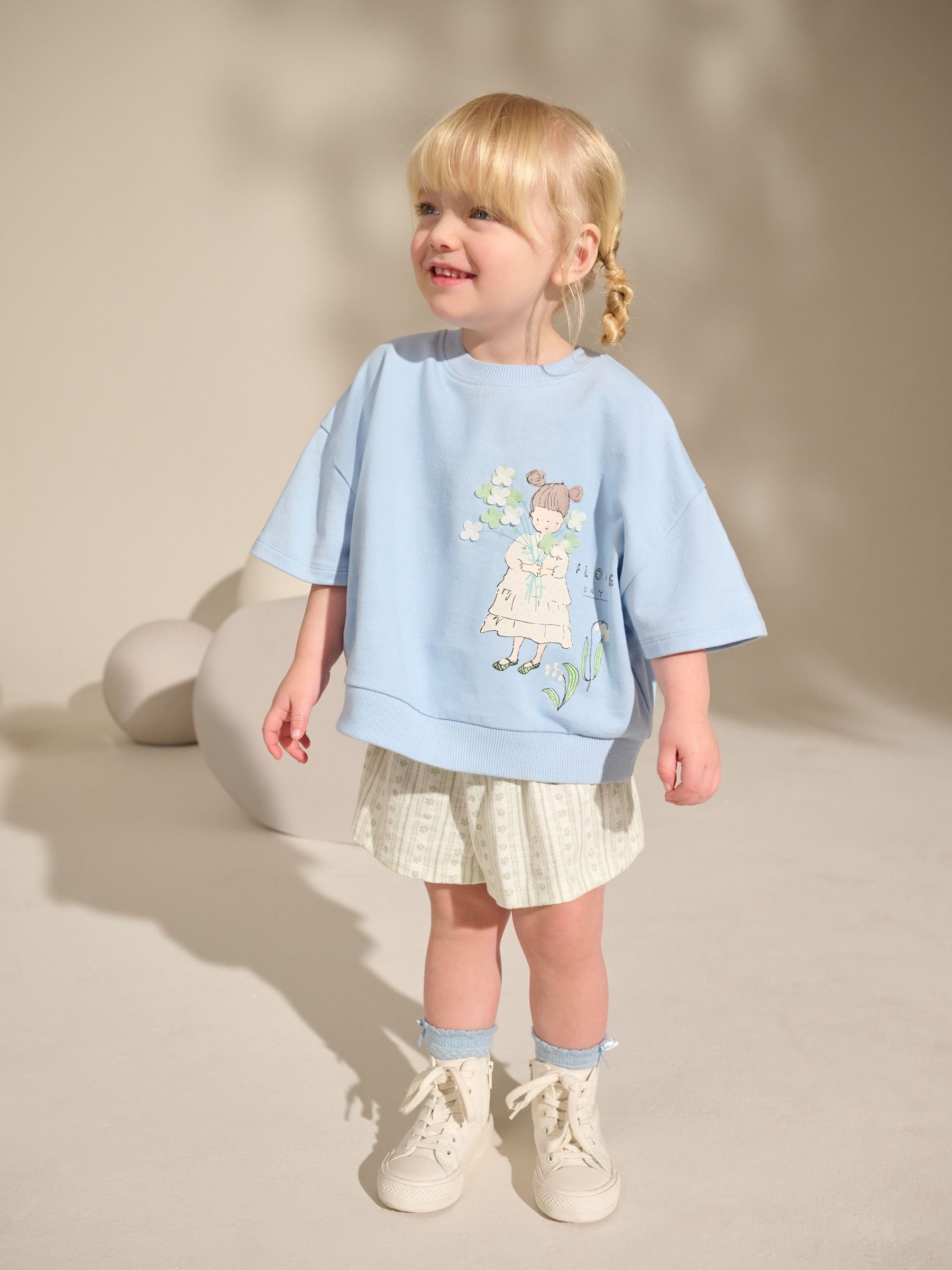 Blue ditsy floral girl Top & Shorts Set (3mths-7yrs)