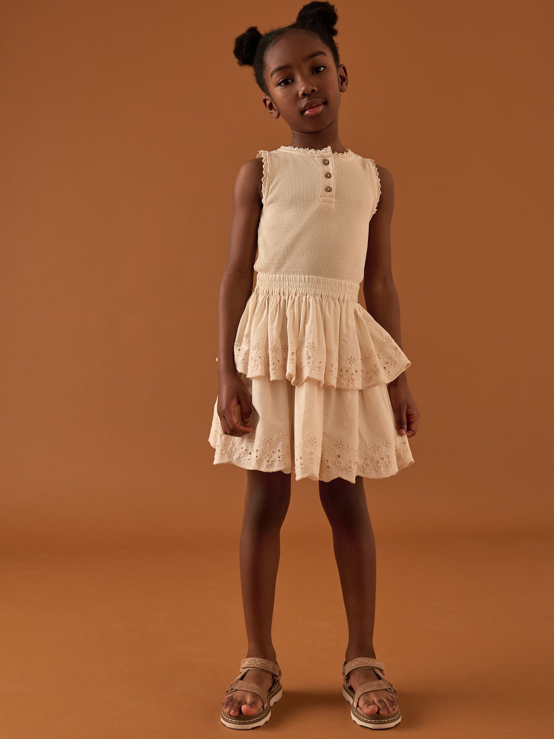 Ecru Tiered Skirt 100% Cotton Dress (3-12yrs)