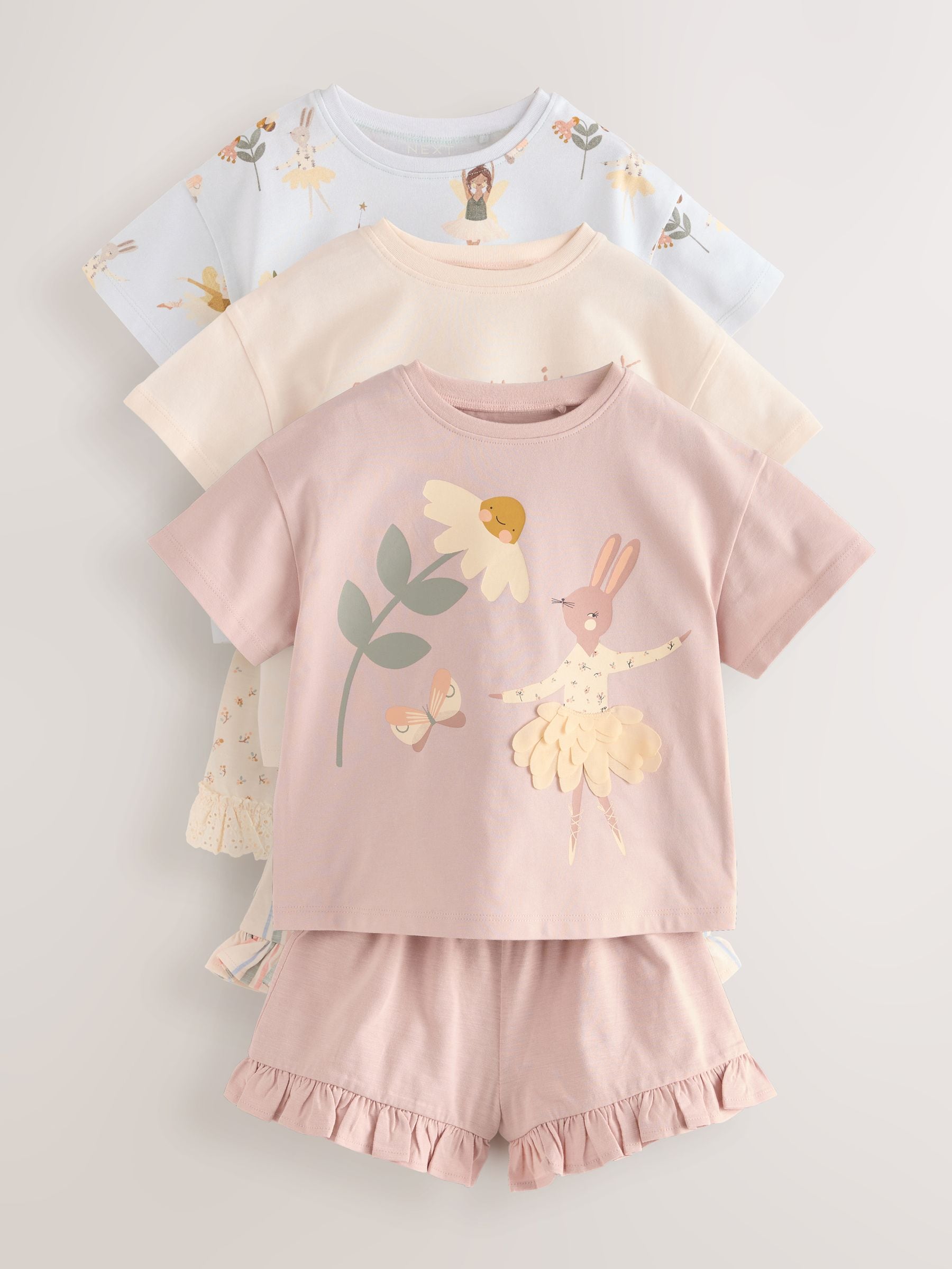 Pink Bunny Top and Shorts Set 3 Pack (3mths-7yrs)