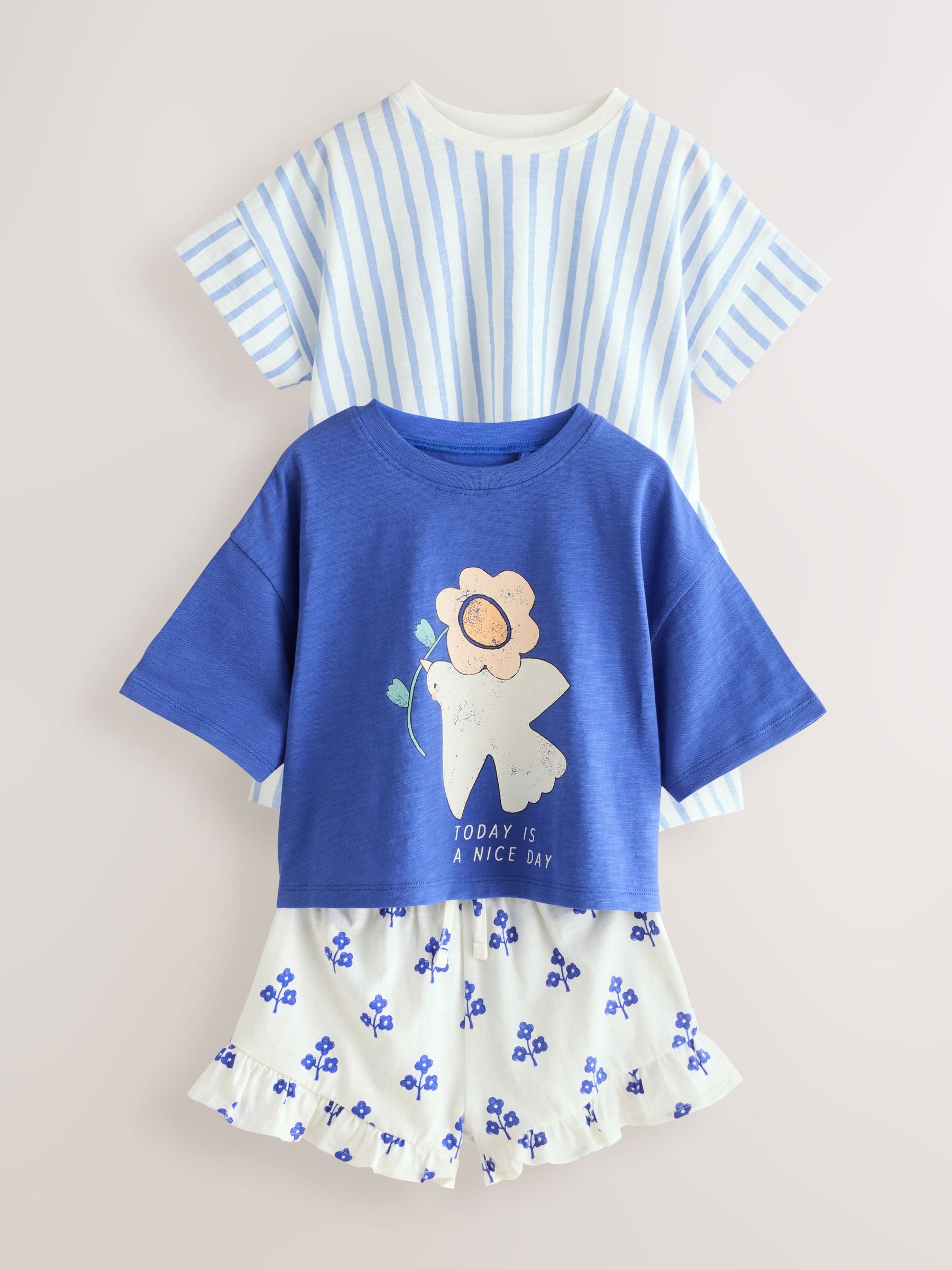 Blue Top and Shorts Set 2 Pack (3mths-7yrs)