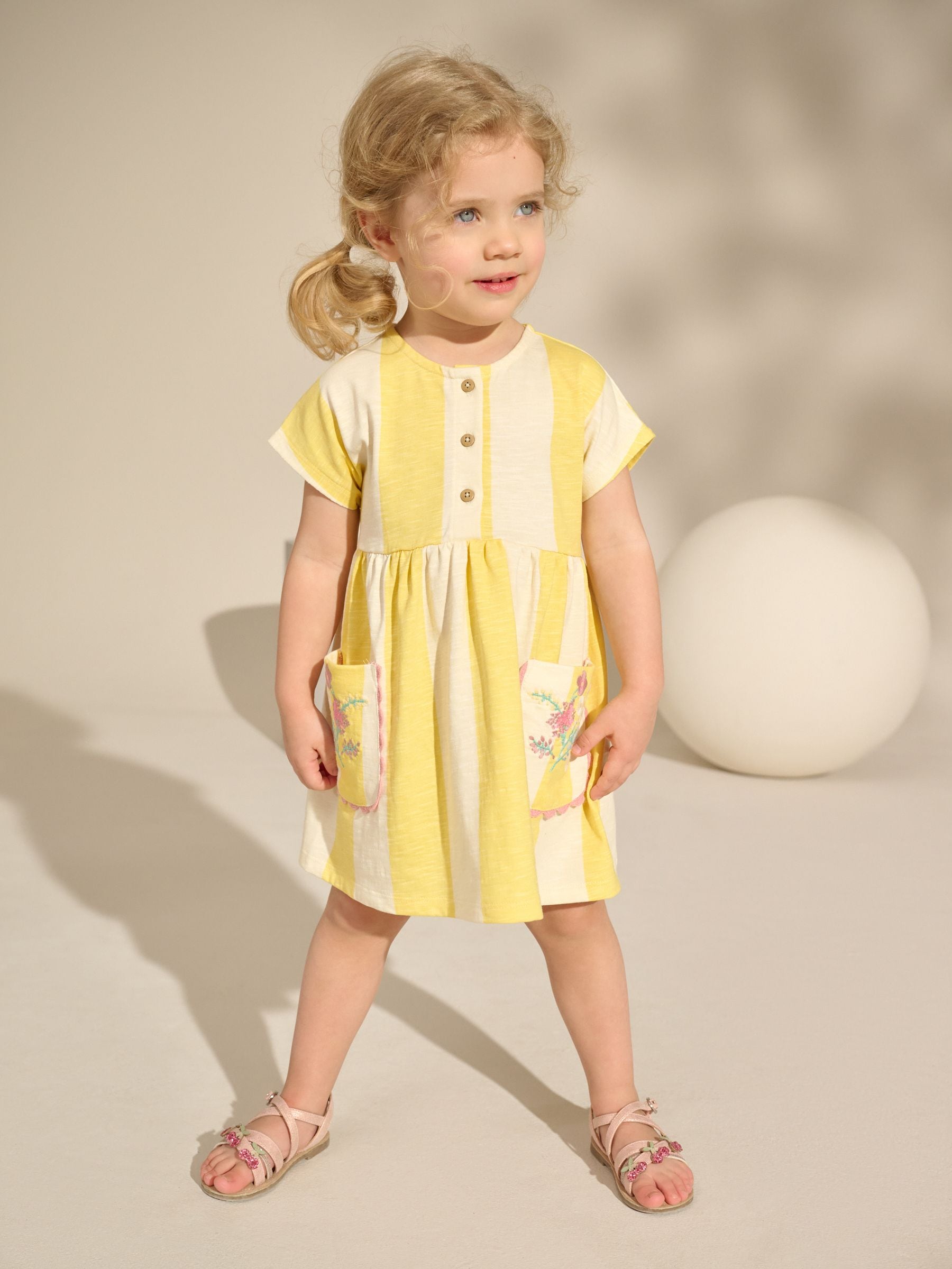 Yellow Stripe Short Sleeve Jersey Summer Dress (3mths-7yrs)