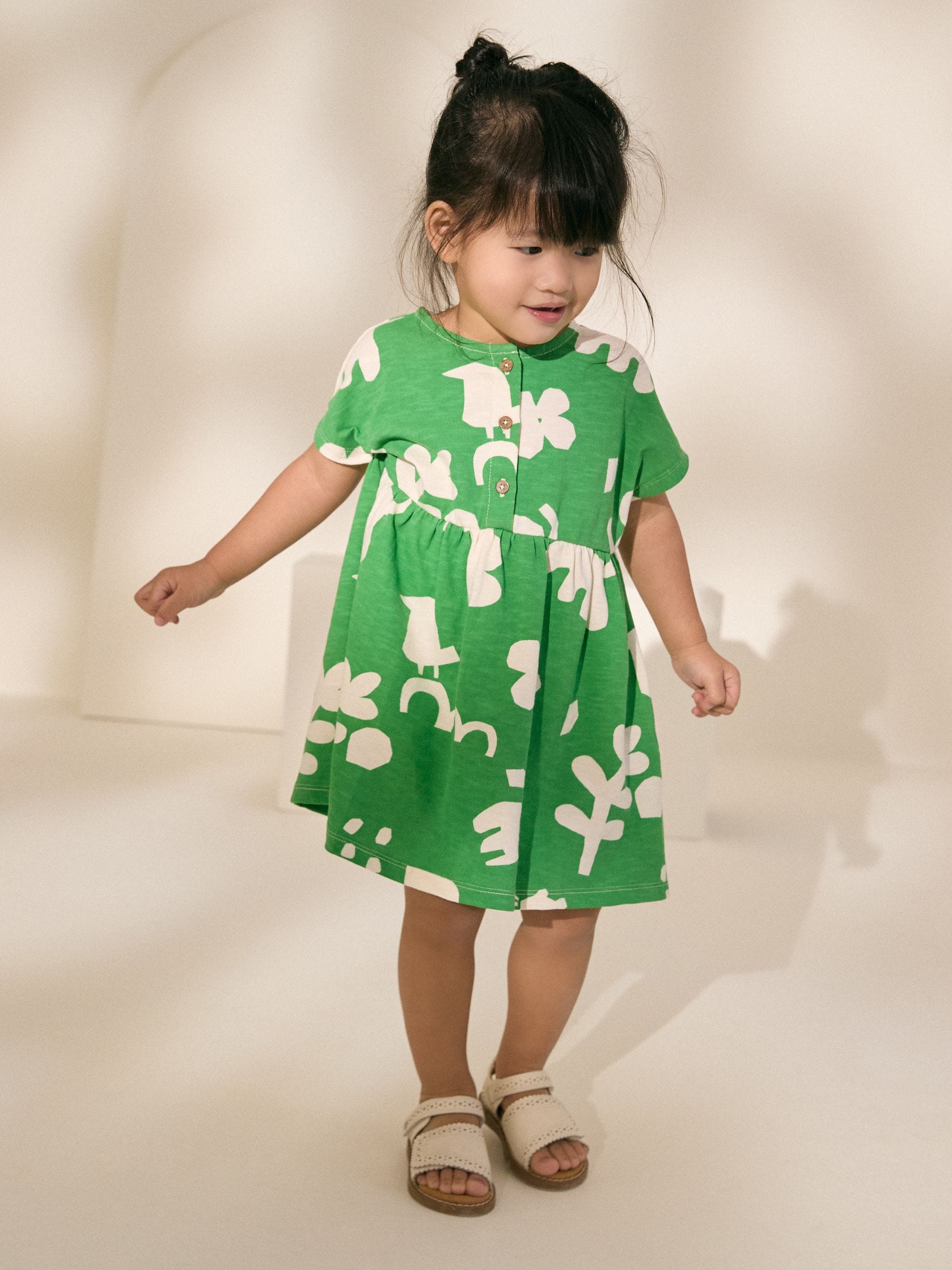 Green Character Print Short Sleeve Jersey Summer Dress (3mths-7yrs)
