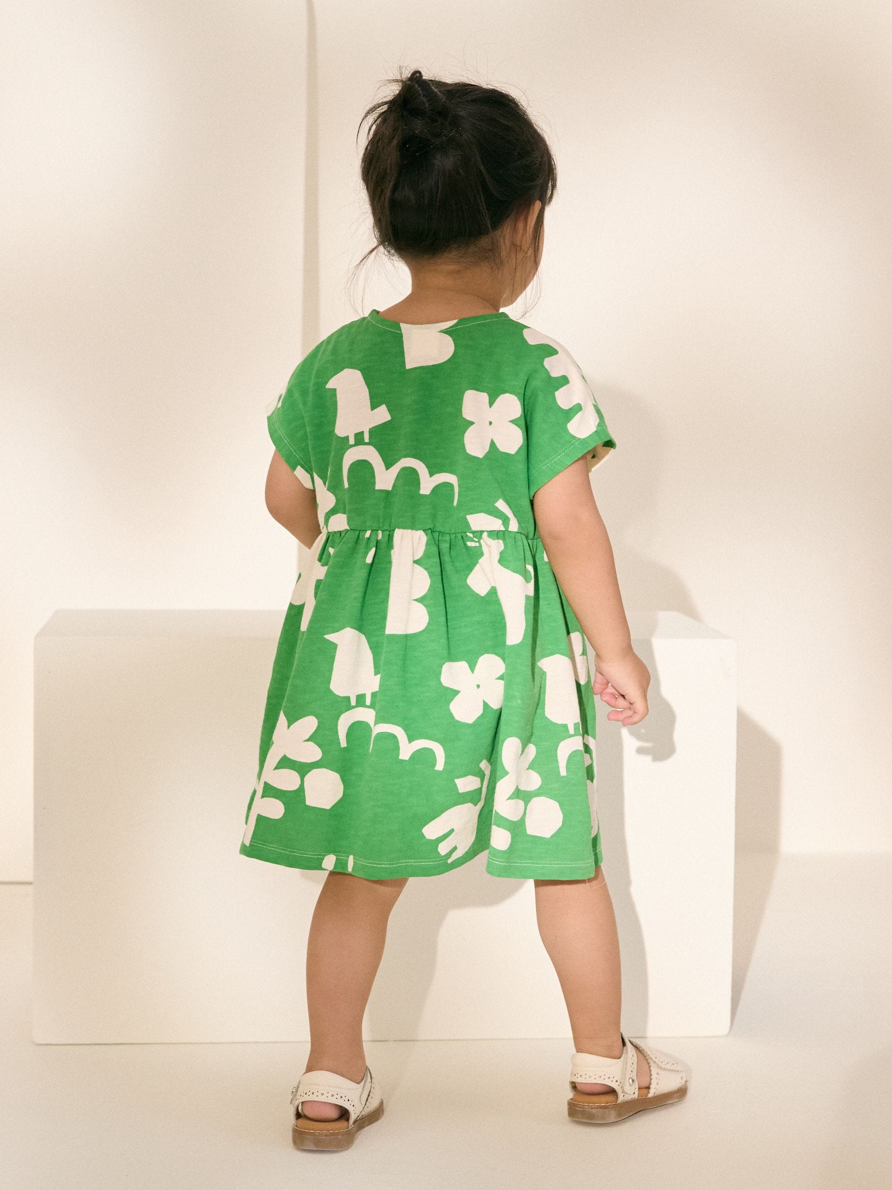 Green Character Print Short Sleeve Jersey Summer Dress (3mths-7yrs)