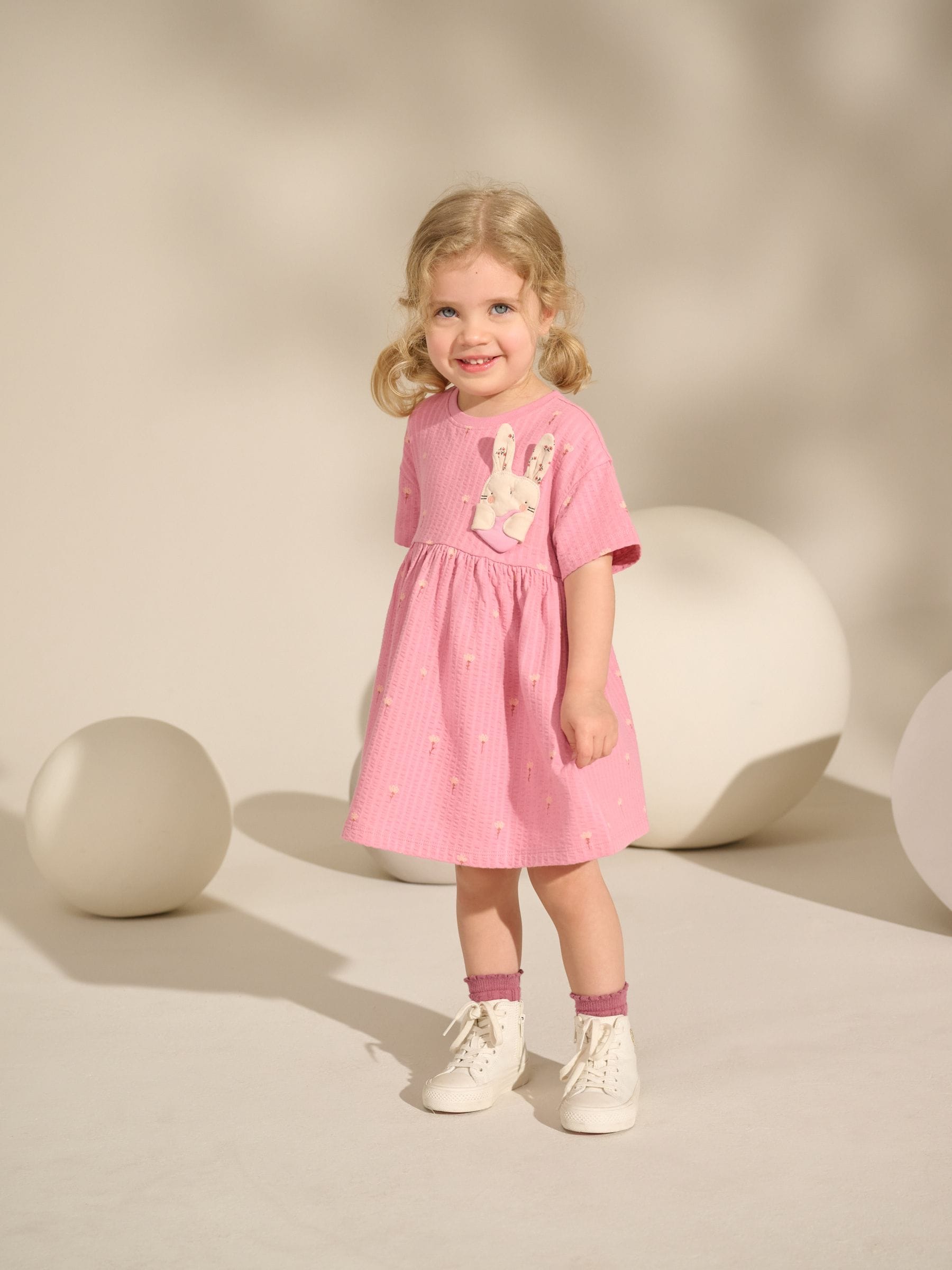 Pink Bunny Short Sleeve Jersey Summer Dress (3mths-7yrs)