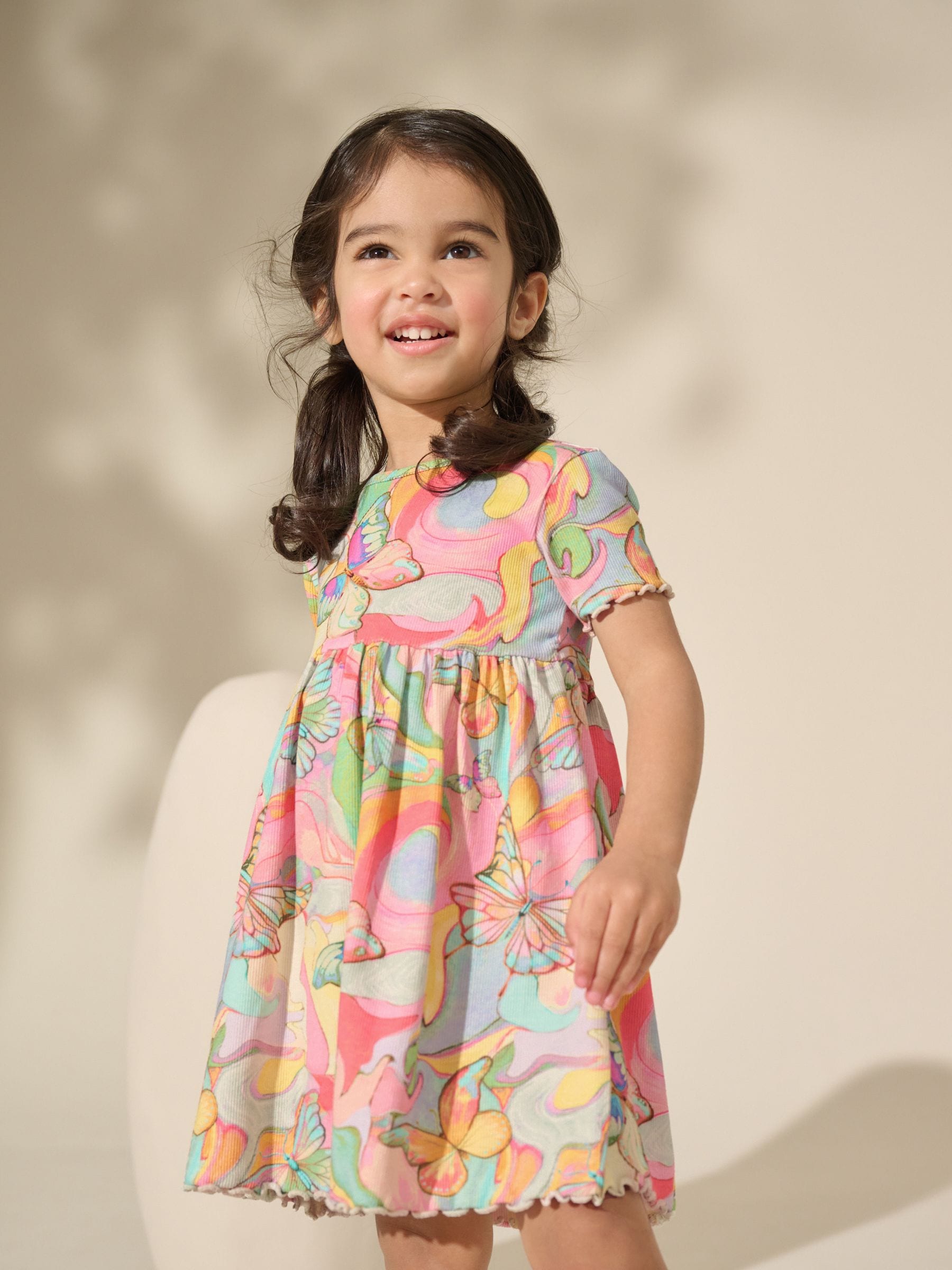 Rainbow Butterfly Short Sleeve Jersey Summer Dress (3mths-7yrs)