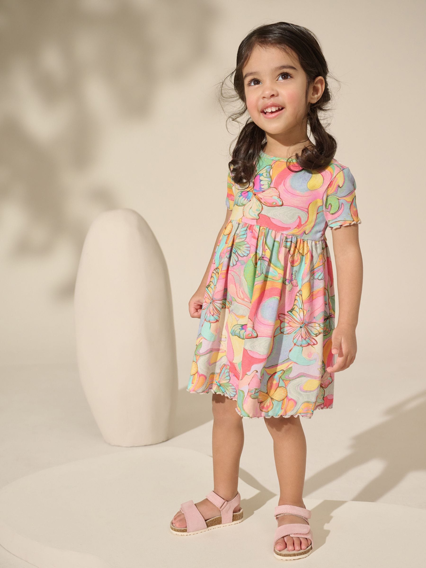 Rainbow Butterfly Short Sleeve Jersey Summer Dress (3mths-7yrs)