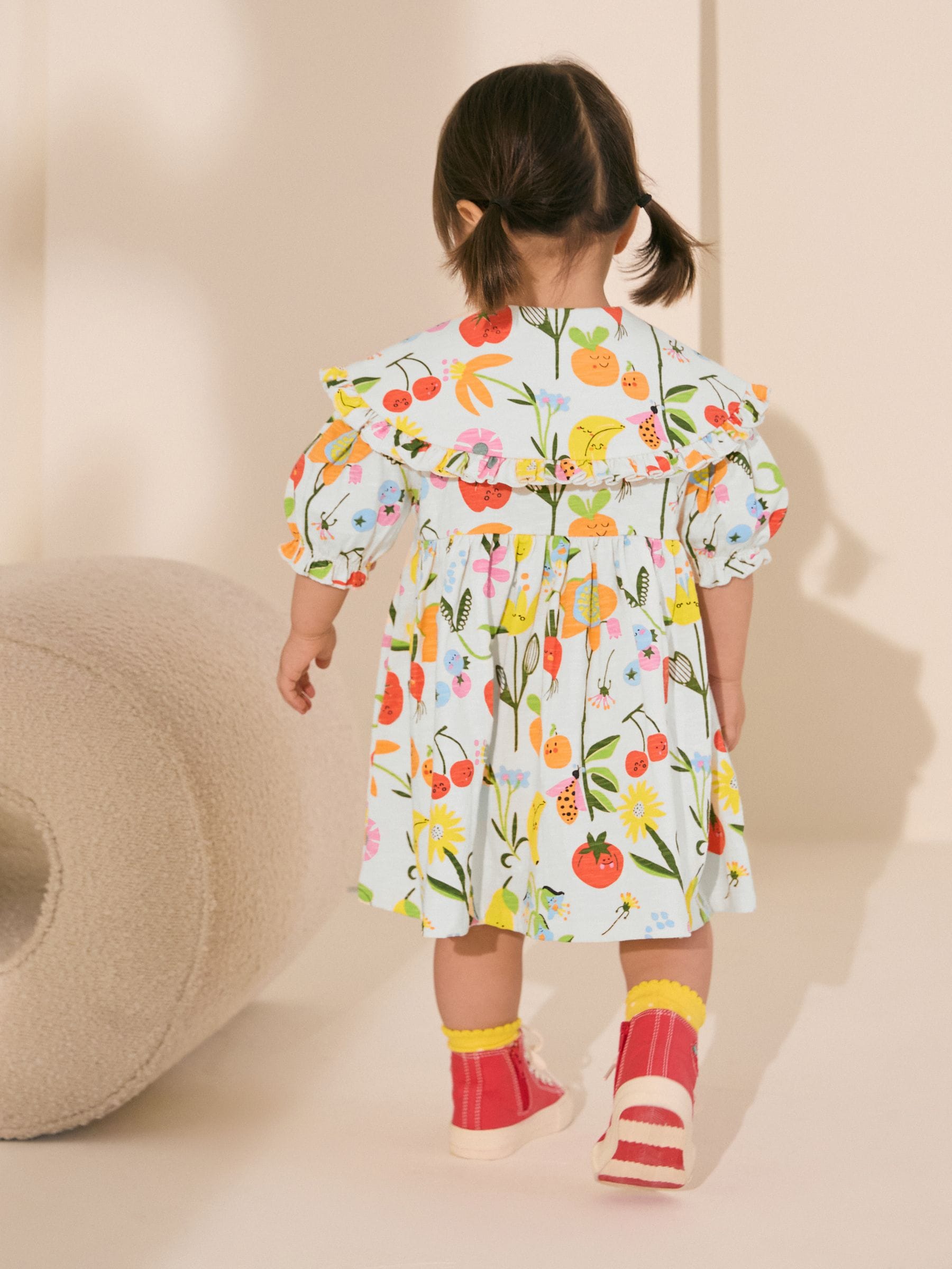 Multi Fruit Print 100% Cotton Short Sleeve Collar Dress (3mths-7yrs)