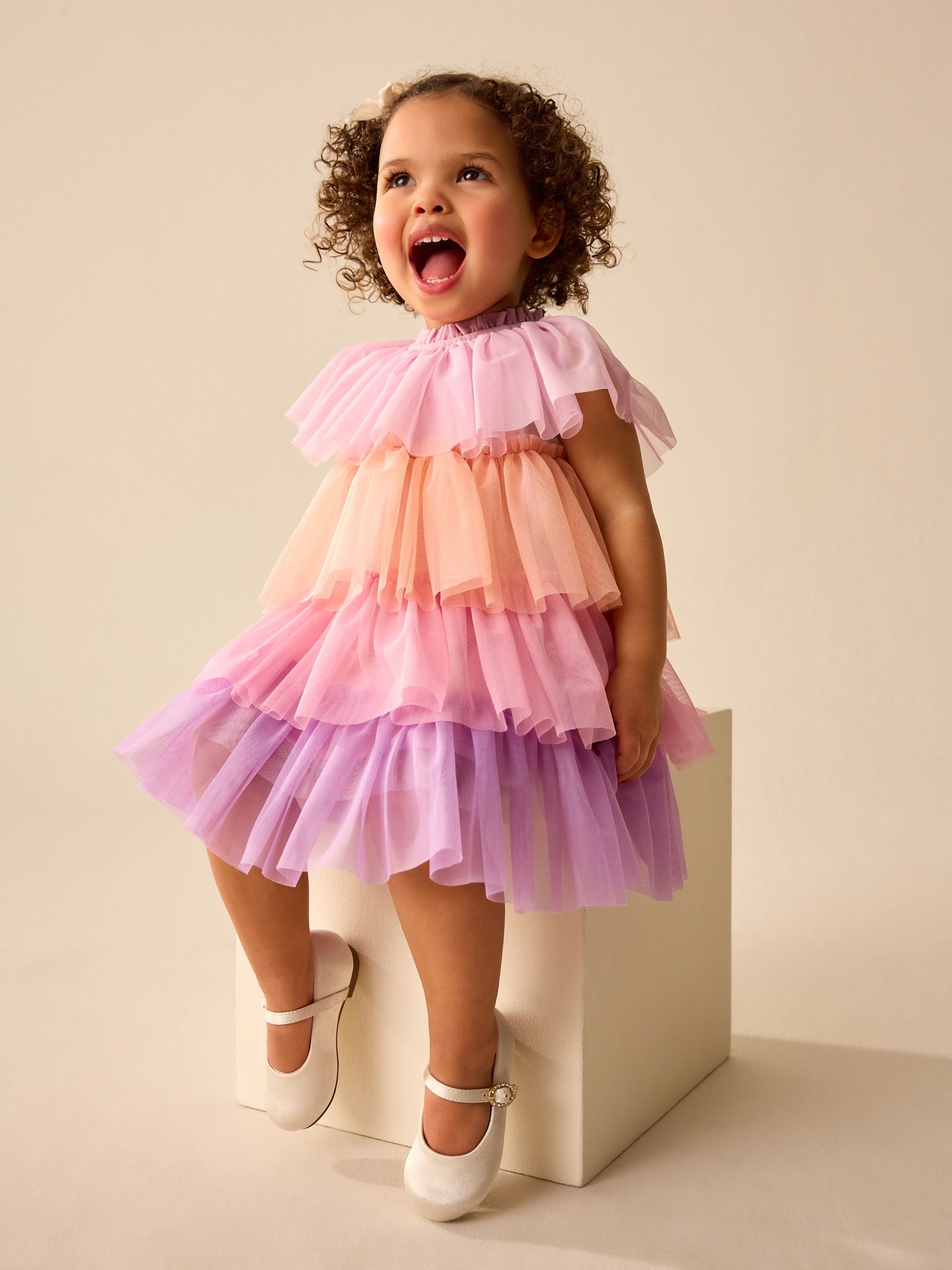 Peach Pink Mesh Party Dress (3mths-7yrs)