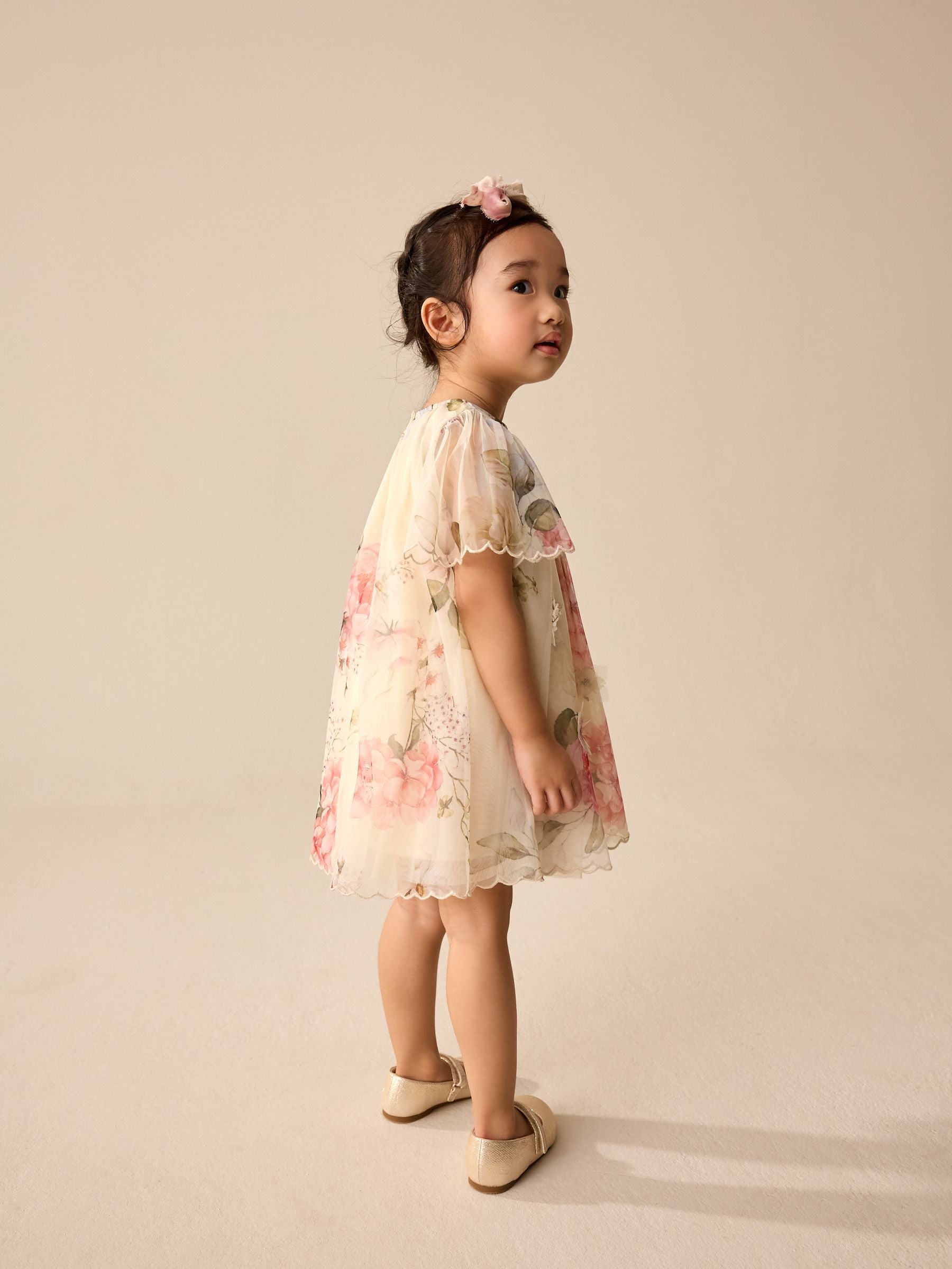 Pink Floral Short Sleeve Mesh Party Dress (3mths-7yrs)
