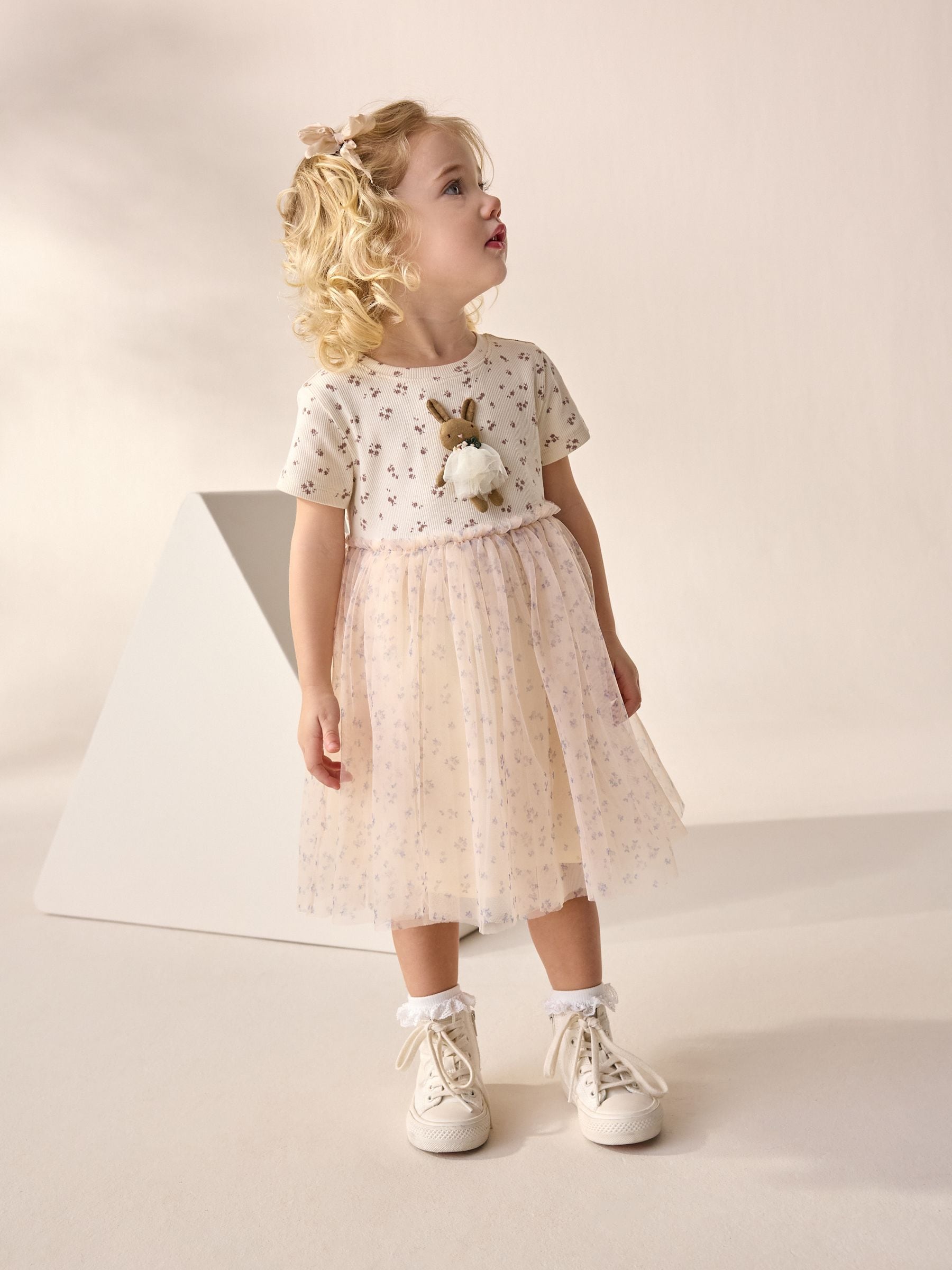 Ecru Bunny Character Mesh Party Dress (3mths-7yrs)