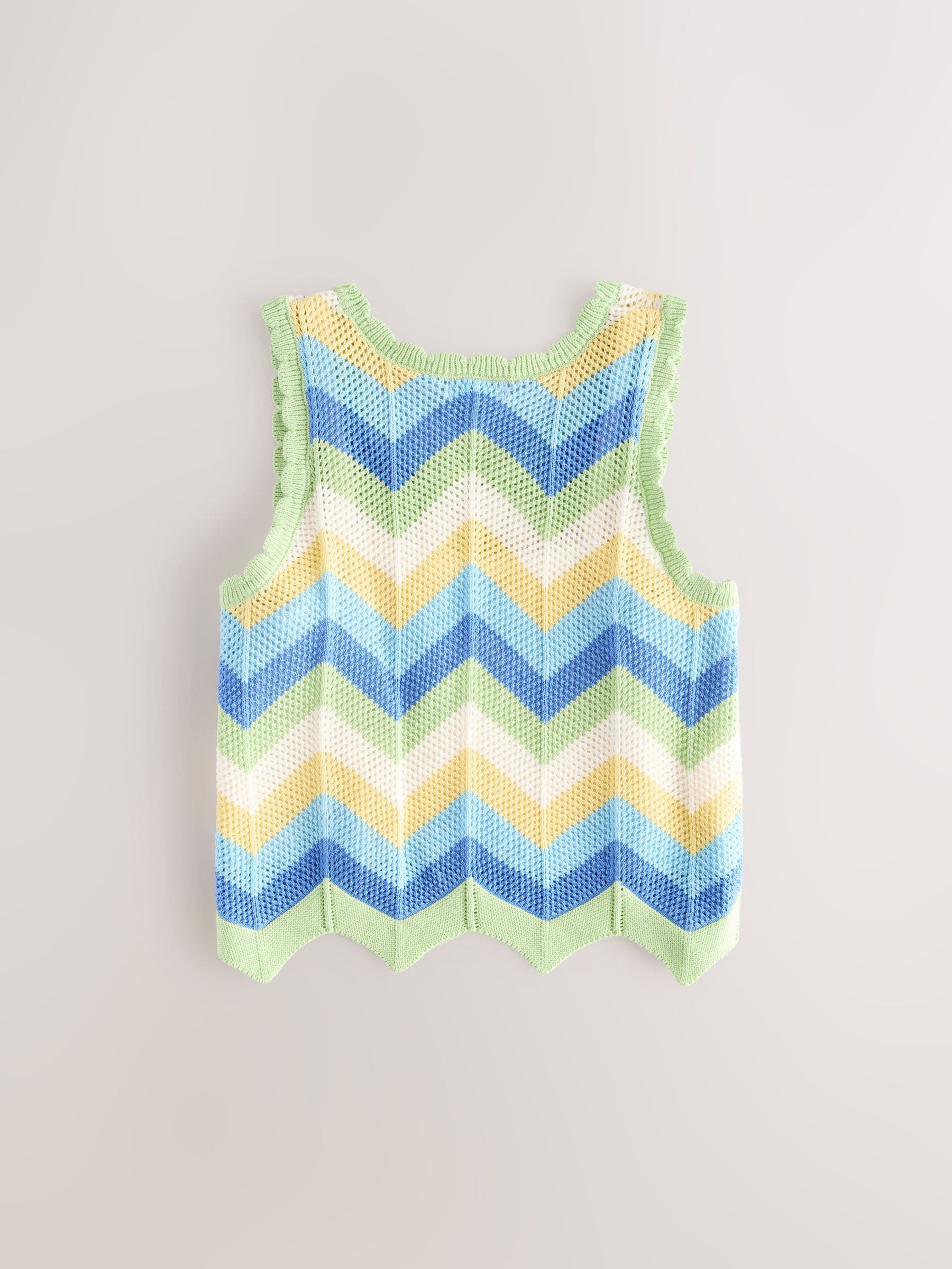 Blue Zigzag Knitted 100% Cotton Vest (3-16yrs)