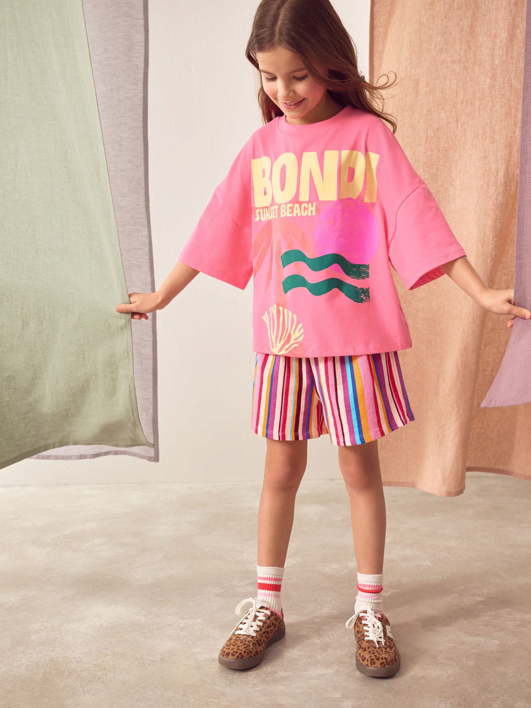Pink Bondi Stripe 100% Cotton T-Shirt And Shorts Set (3-16yrs)