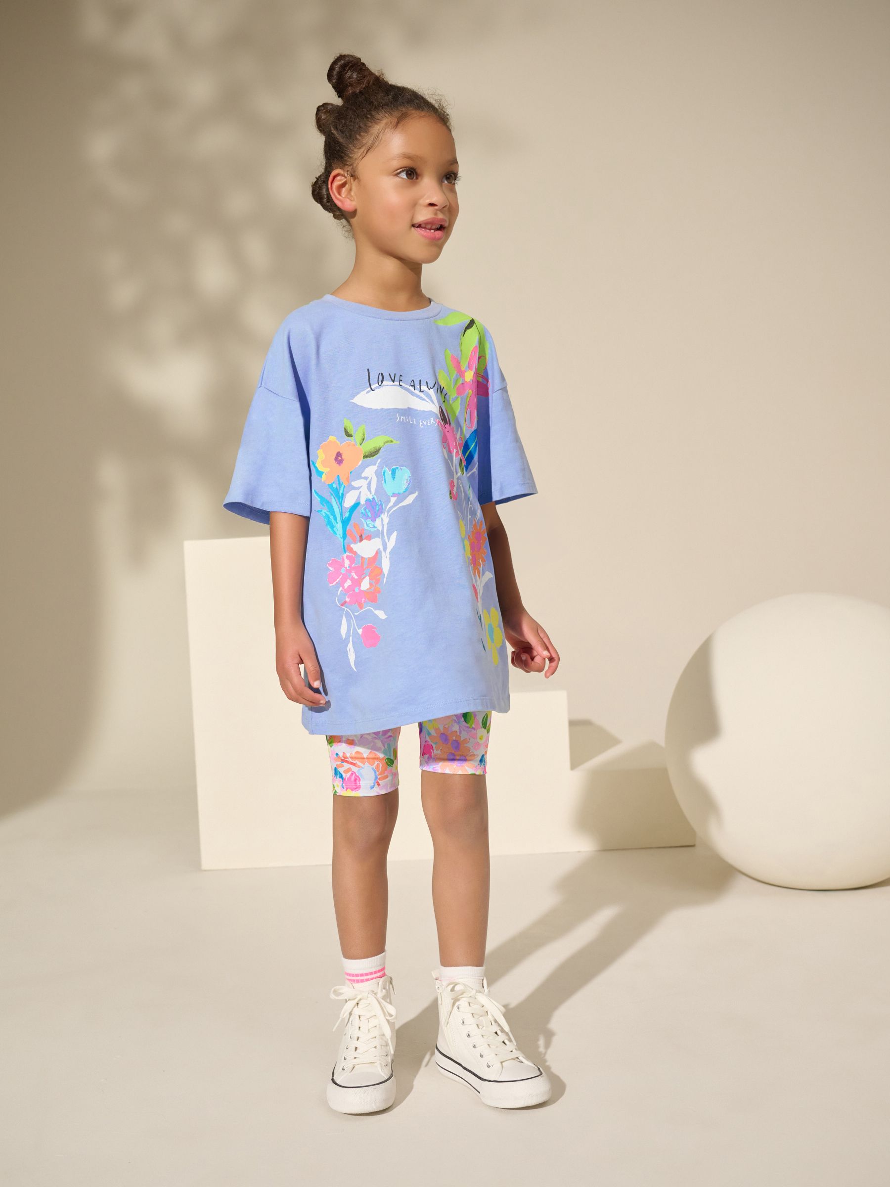 Blue Floral T-Shirt And Cycling Shorts Set (3-16yrs)