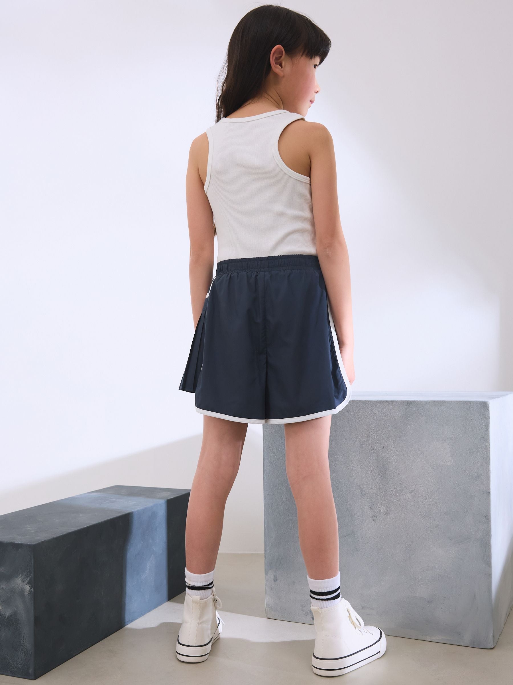 Navy Blue Sporty Pleated Shorts (3-16yrs)