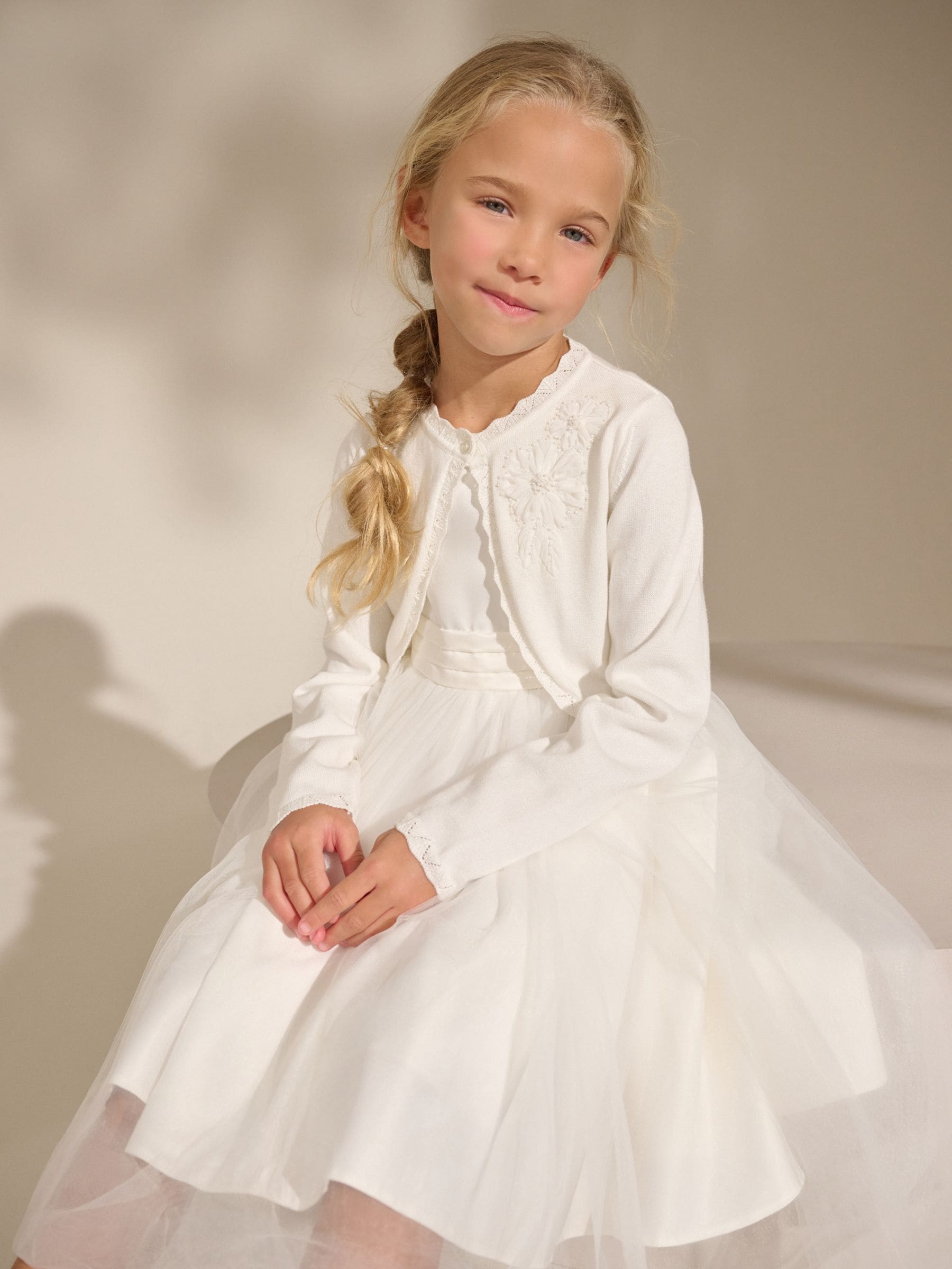 Ecru 100% Cotton Embellished Occasion Cardigan (3-16yrs)