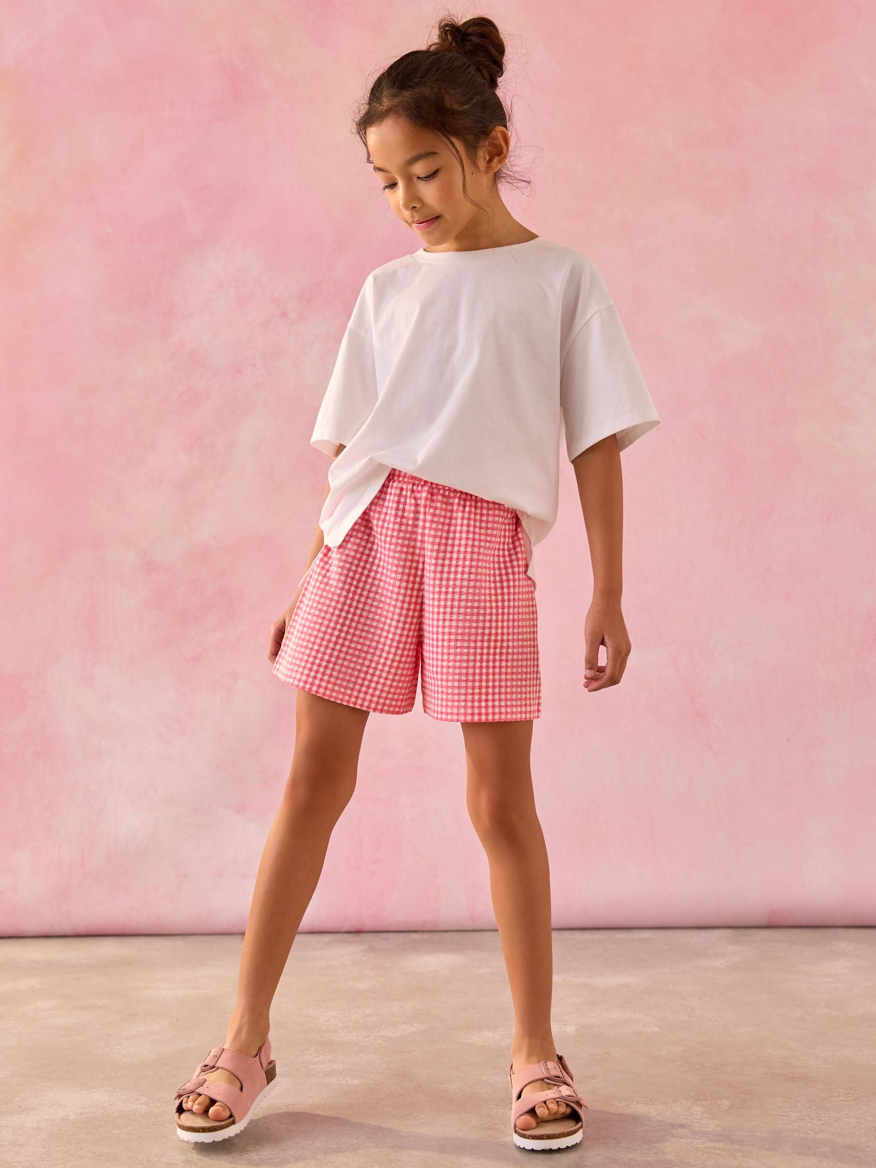 Red Gingham 100% Cotton Pull On Textured Shorts (3-16yrs)