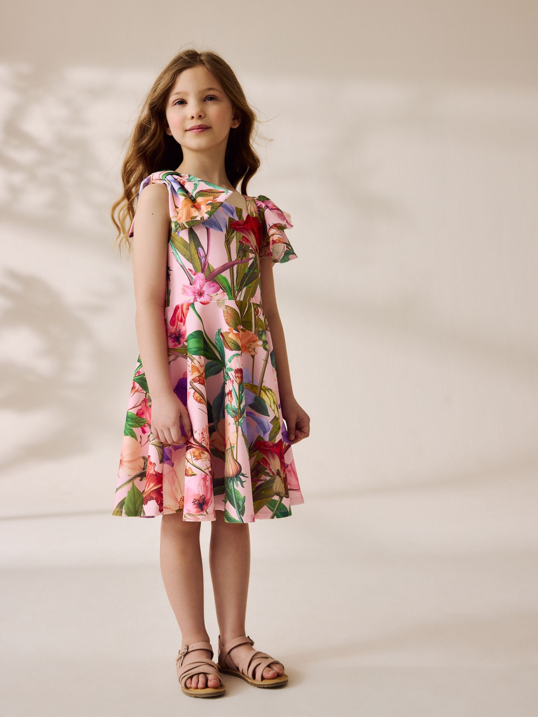 Pink Floral Print Shoulder Detail Summer Dress (1.5-16yrs)