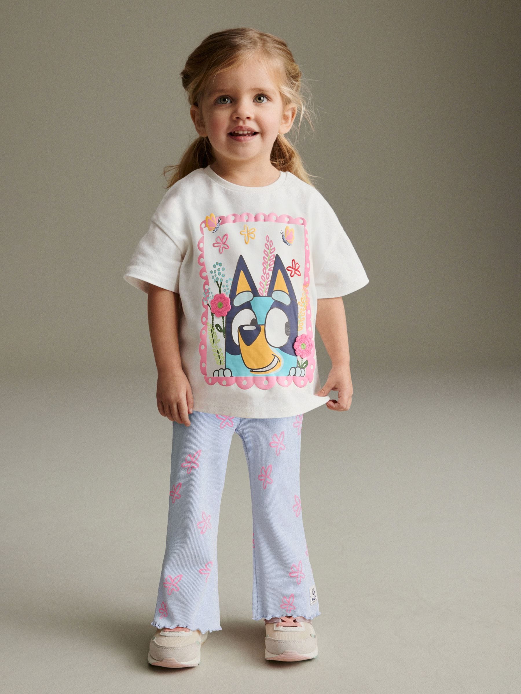 Blue/Ecru Bluey Short Sleeve T Shirt and Flare Leggings Set (3mths-7yrs)