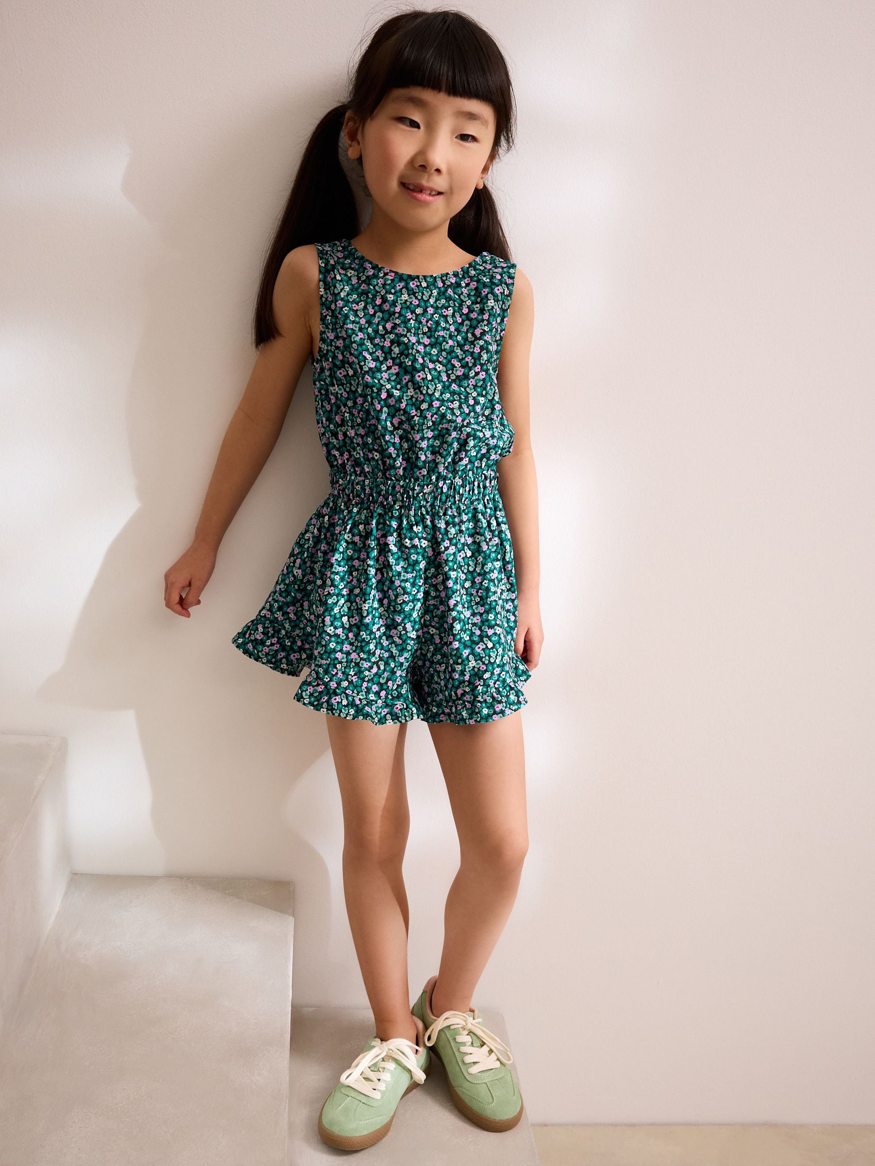Green Ditsy Print Bow Detail Playsuit (3-16yrs)