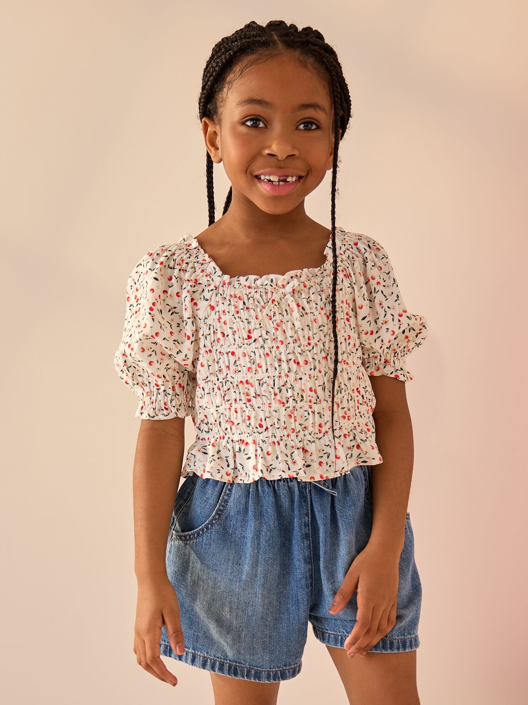 Cherry Print Shirred Blouse (3-16yrs)