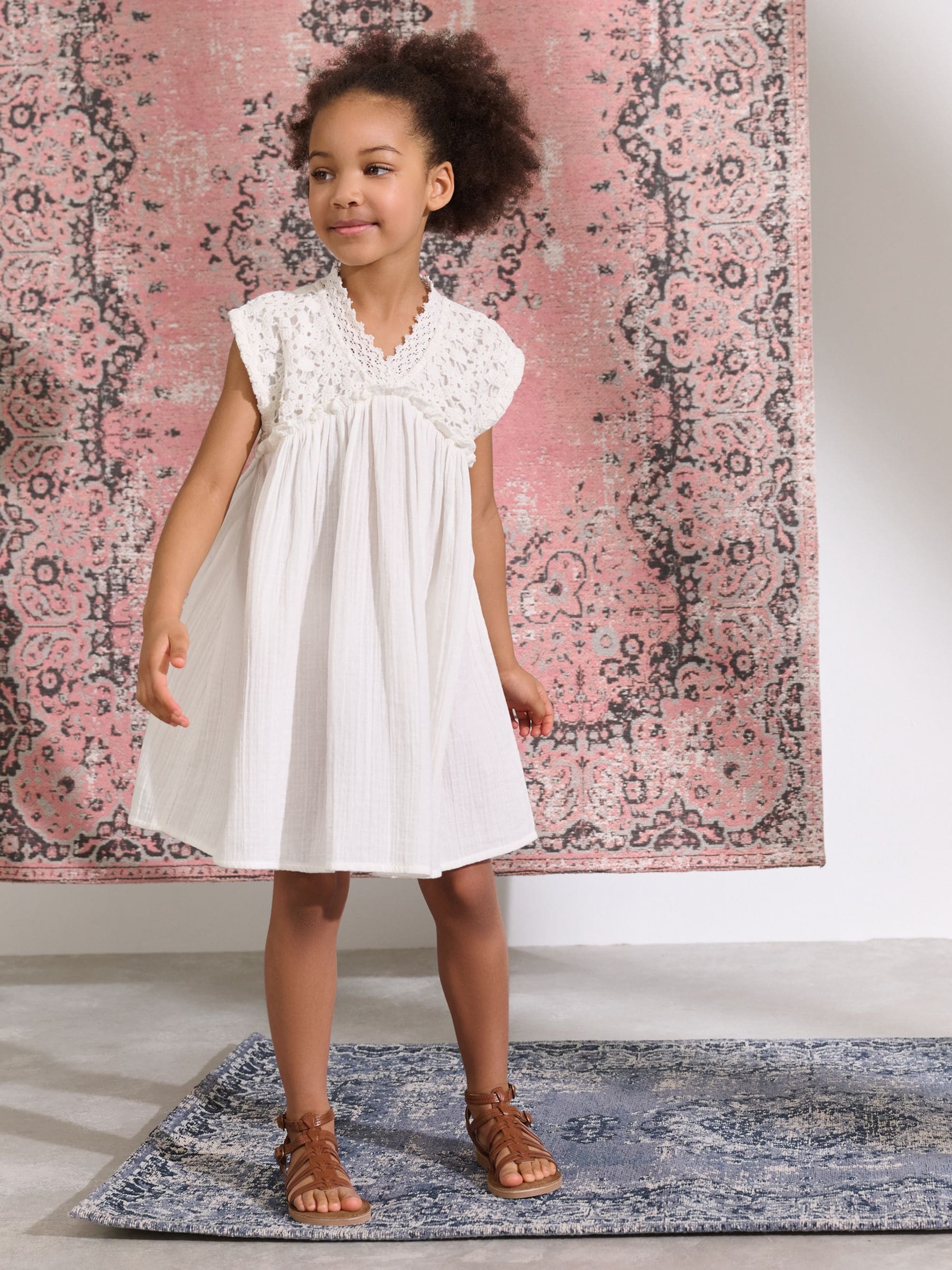 White Crochet Trim Summer Dress (3-16yrs)