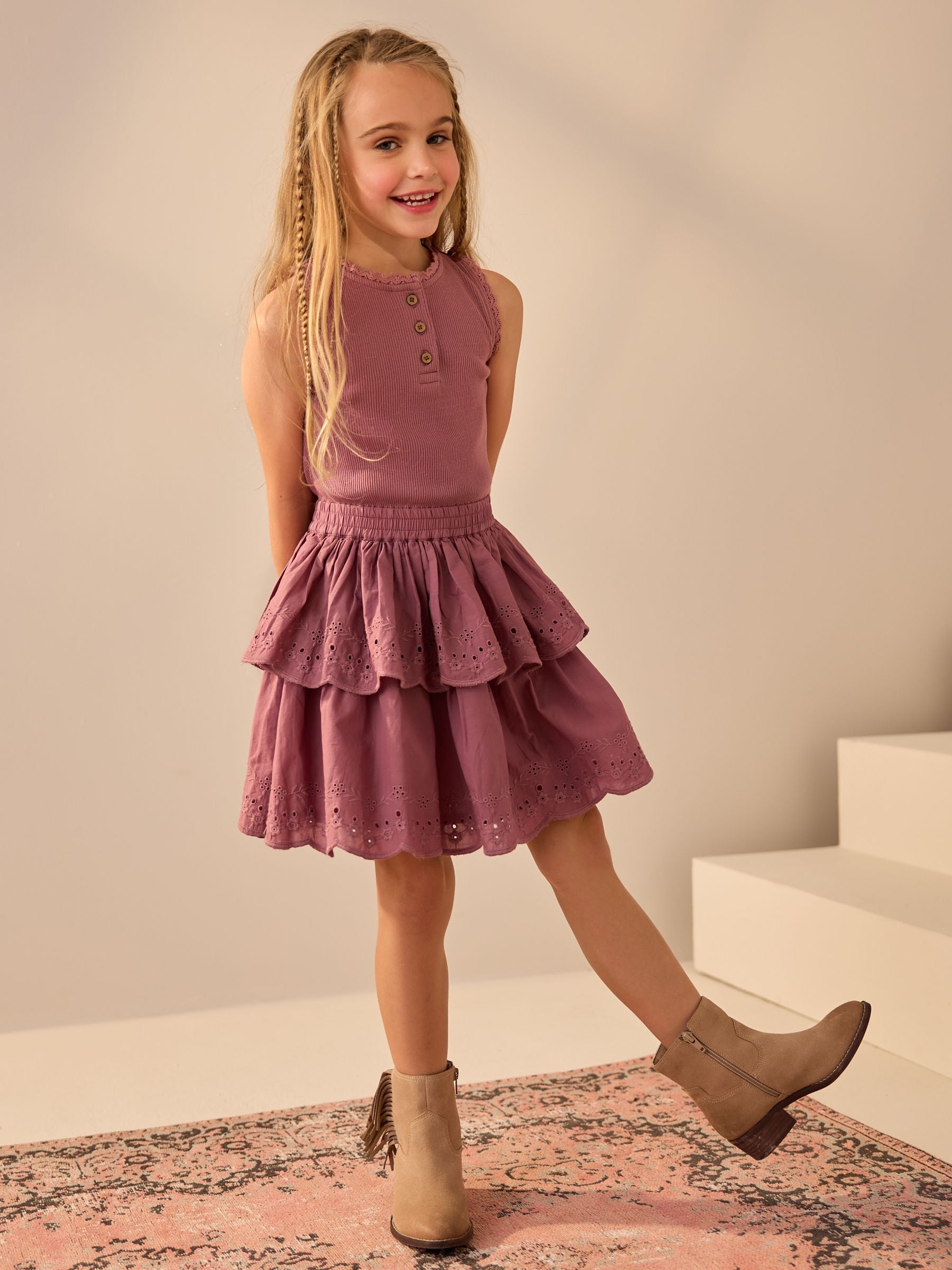 Purple Tiered Skirt 100% Cotton Dress (3-12yrs)