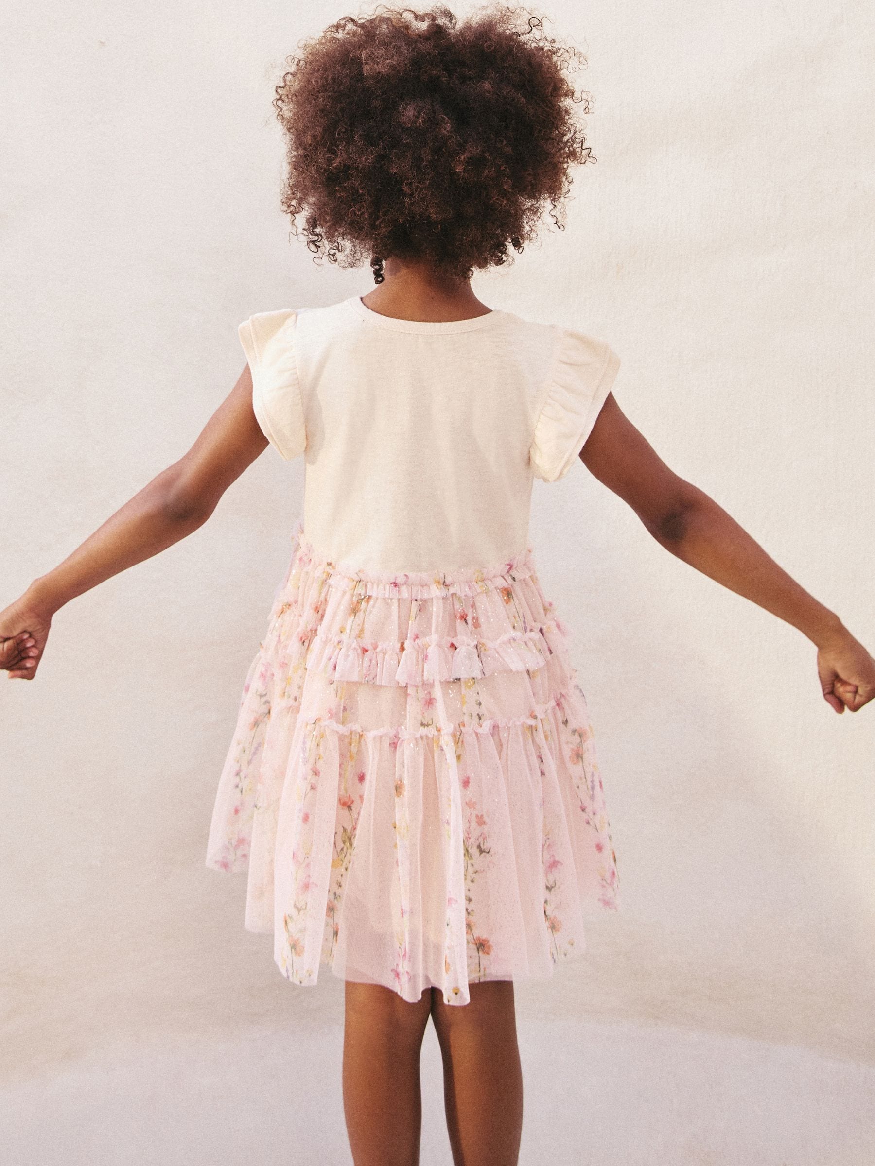 Pink Floral Tiered Mesh Skirt Dress (3-12yrs)