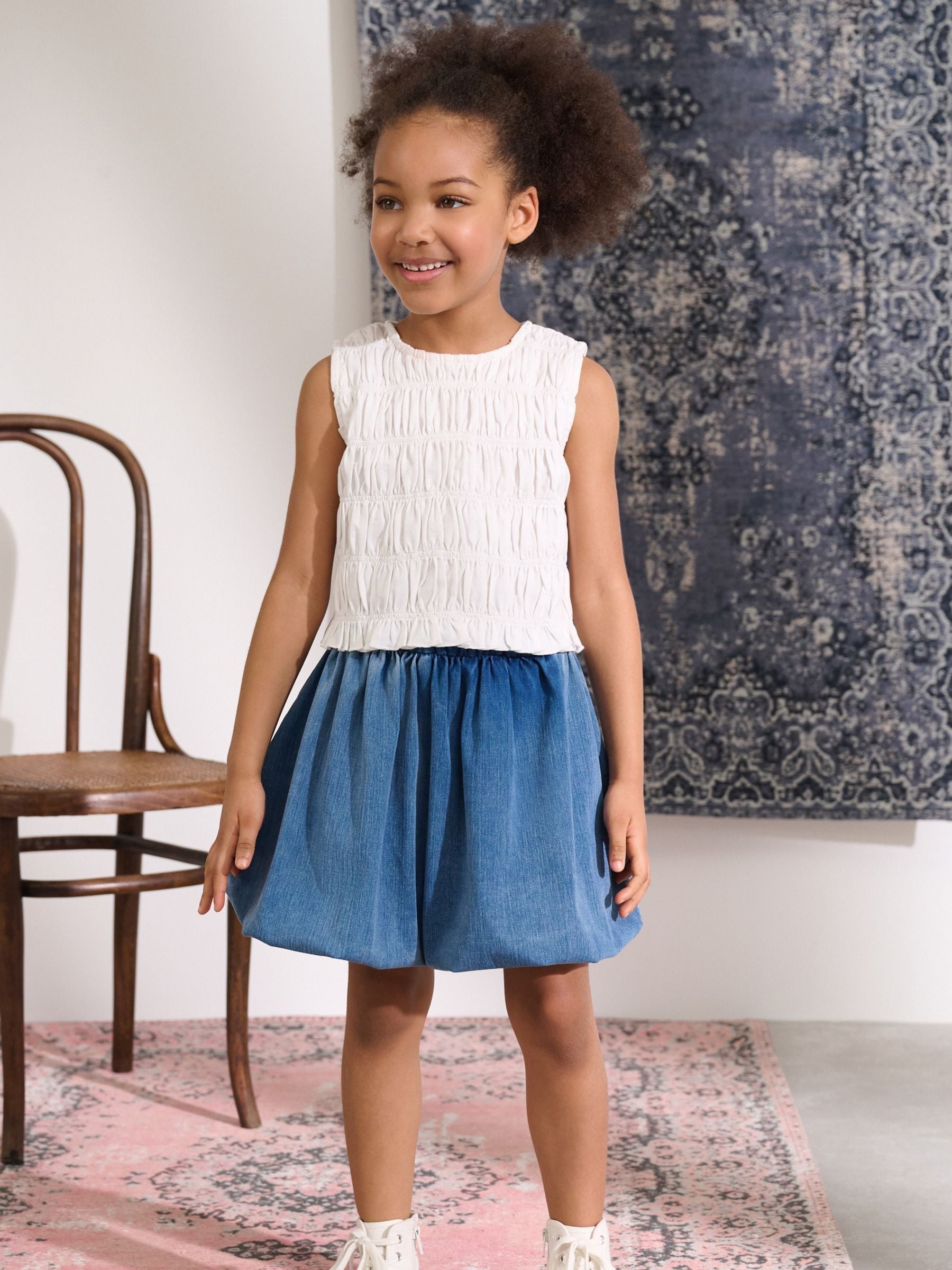 White Shirred Peplum Vest (3-16yrs)
