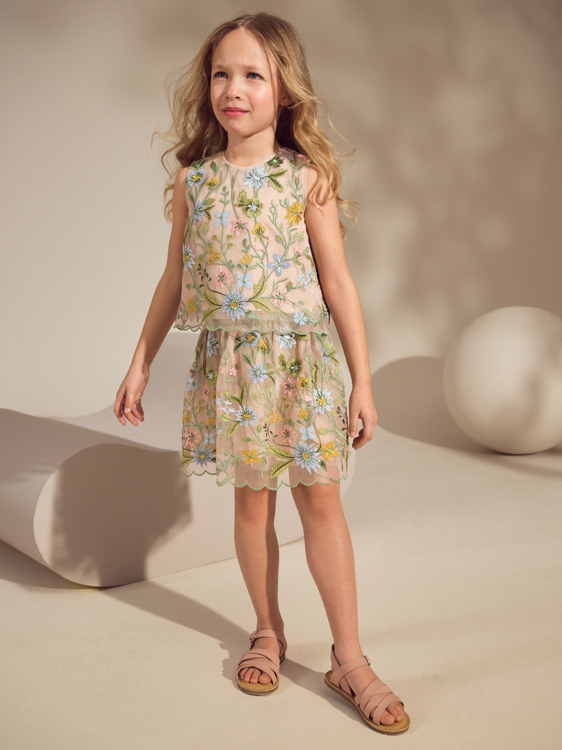 Multi Embroidered Occasion Top And Skirt Co-ord Set (3-16yrs)