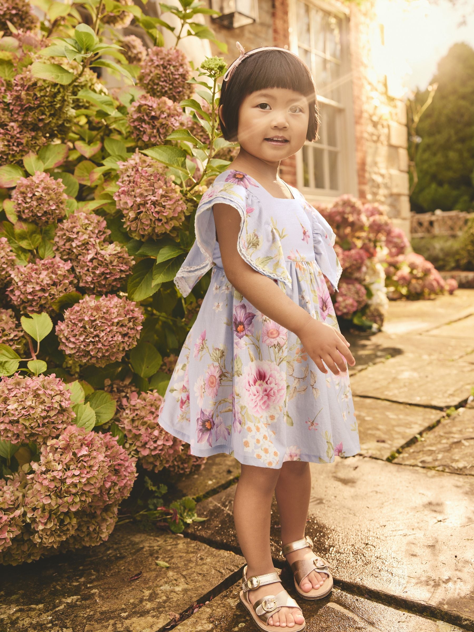 Blue Floral Angel Sleeve Summer Dress (3mths-8yrs)