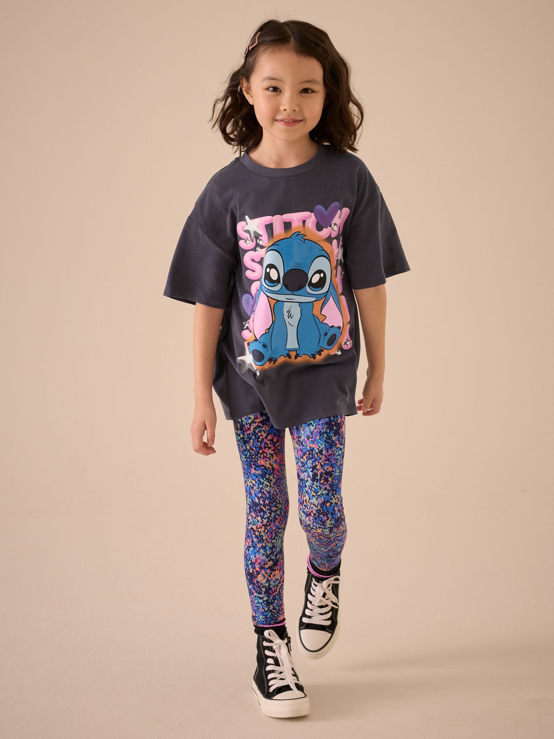 Charcoal Grey Oversized 100% Cotton Disney Lilo and Stitch License T-Shirt (3-16yrs)