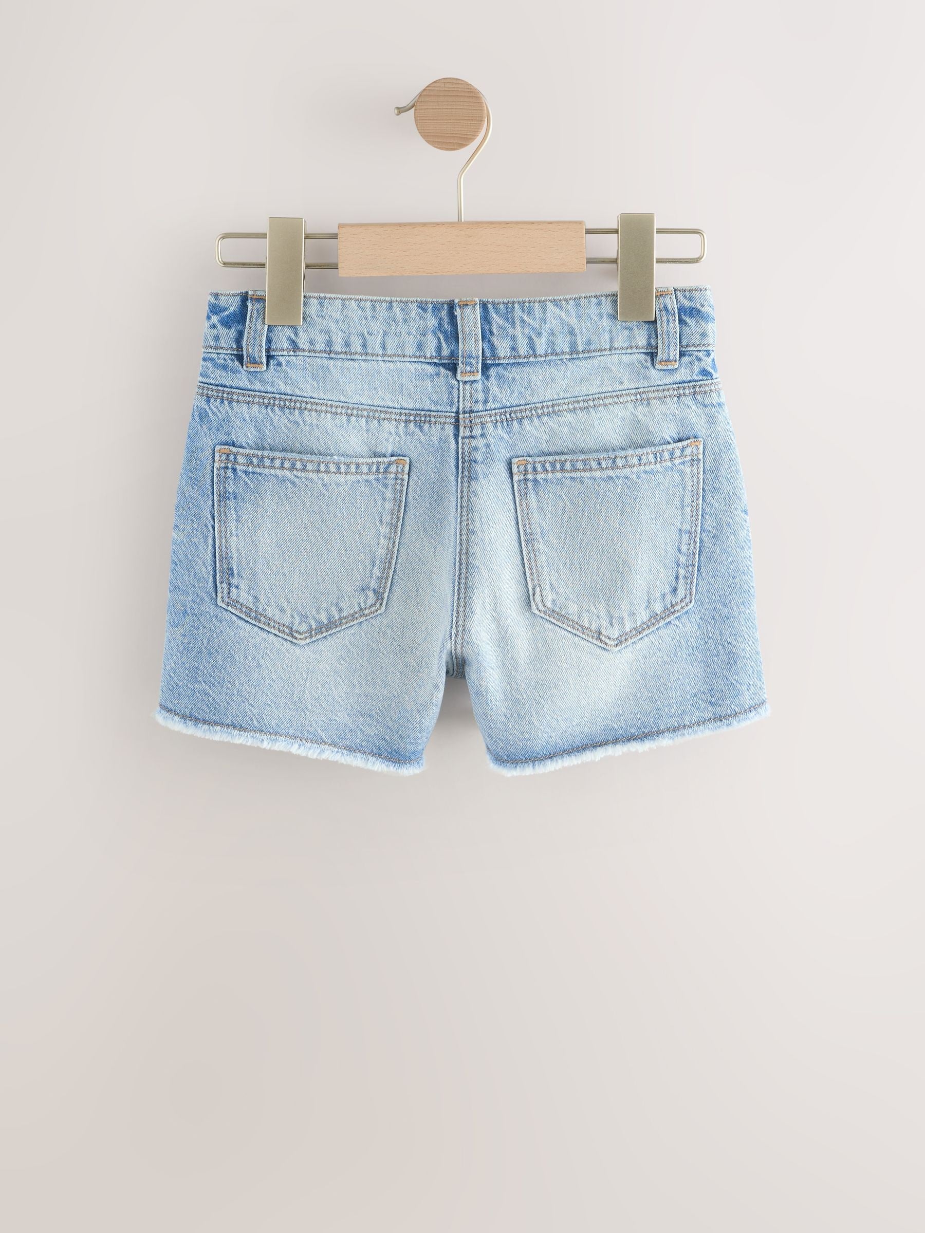 Mid Blue Regular Length Frayed Edge Denim Shorts (3-16yrs)
