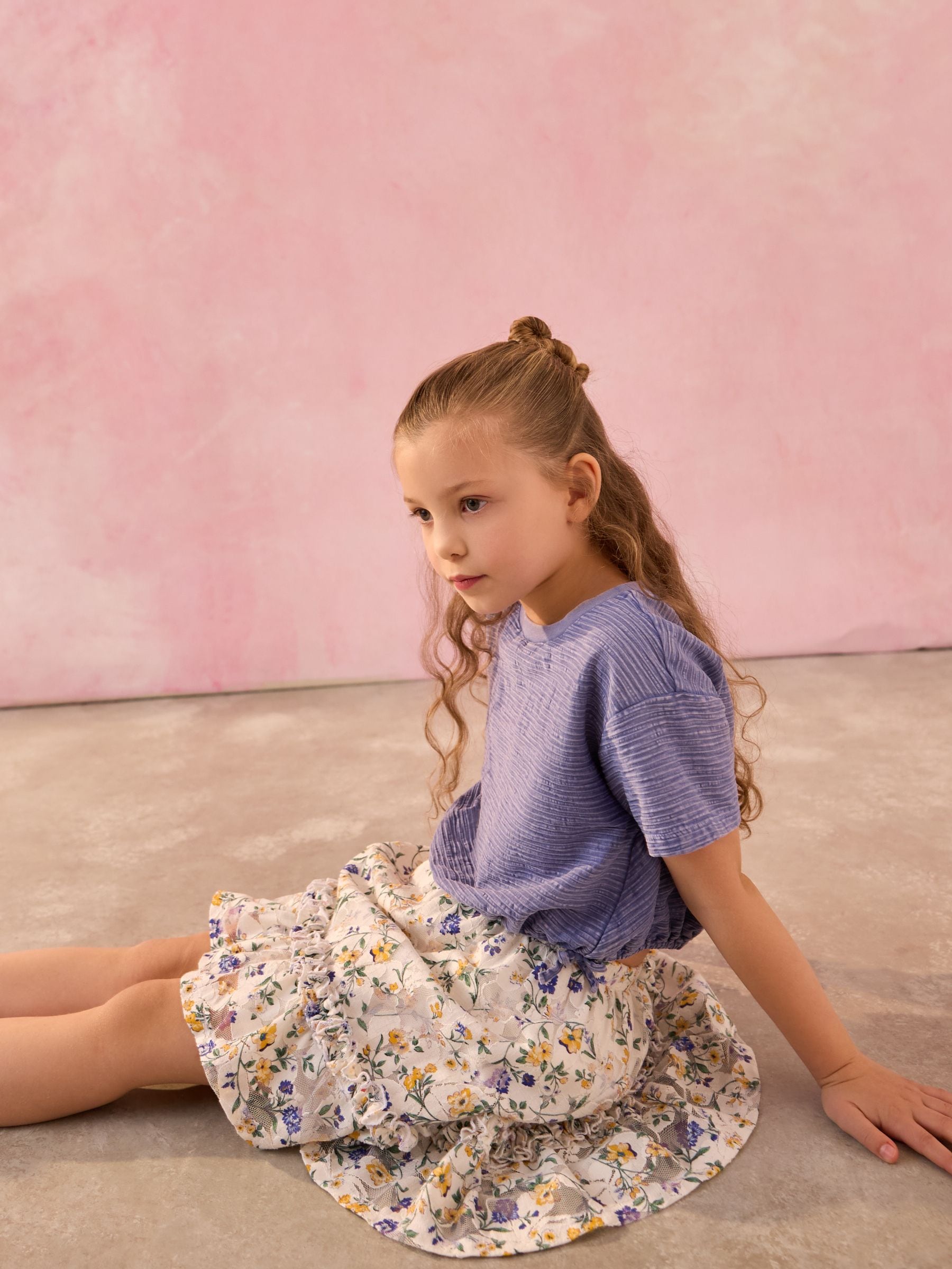 Blue Ruched Hem Textured T-Shirt (3-16yrs)