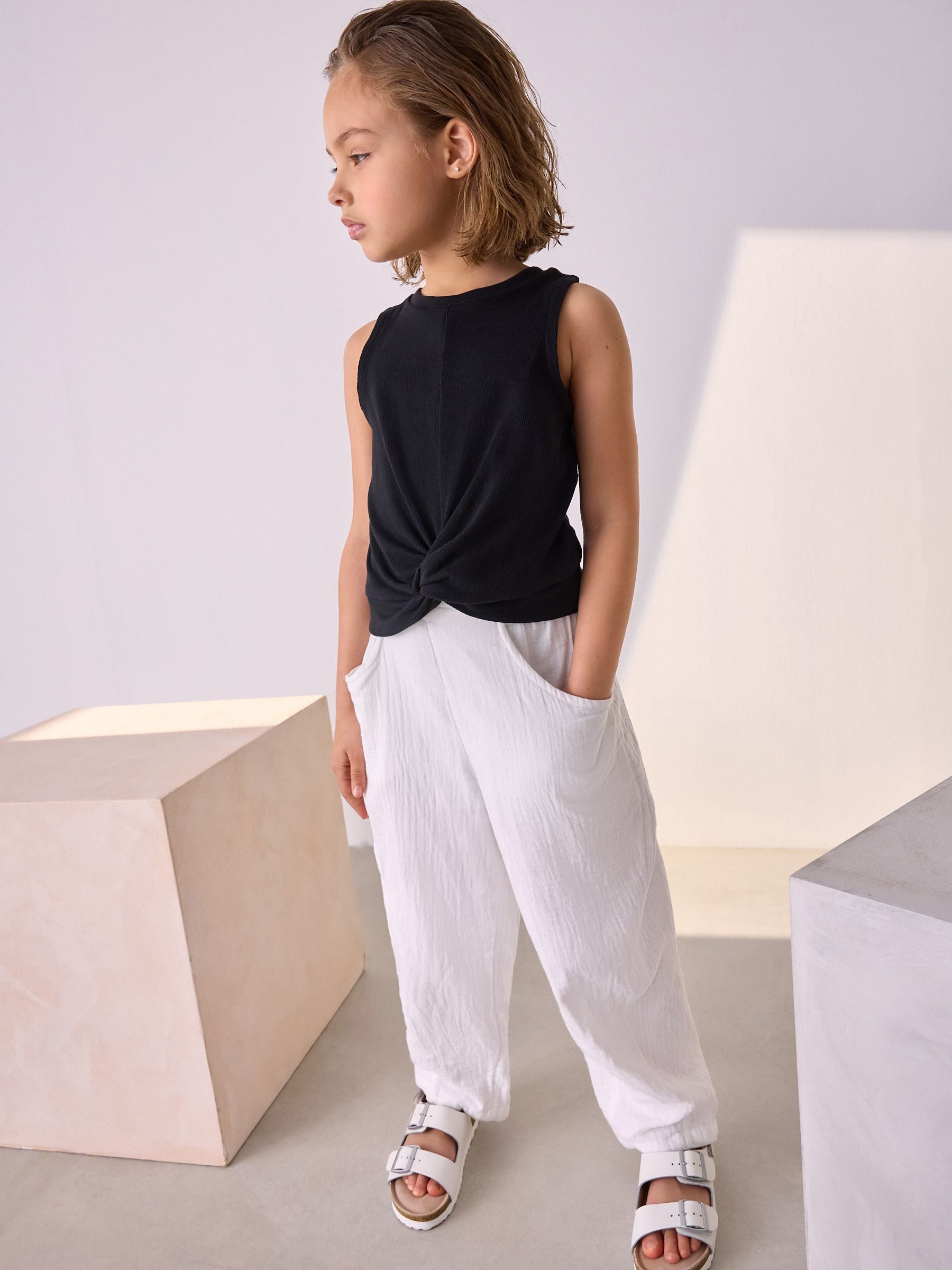 Black Wrap Front Rib Vest (3-16yrs)