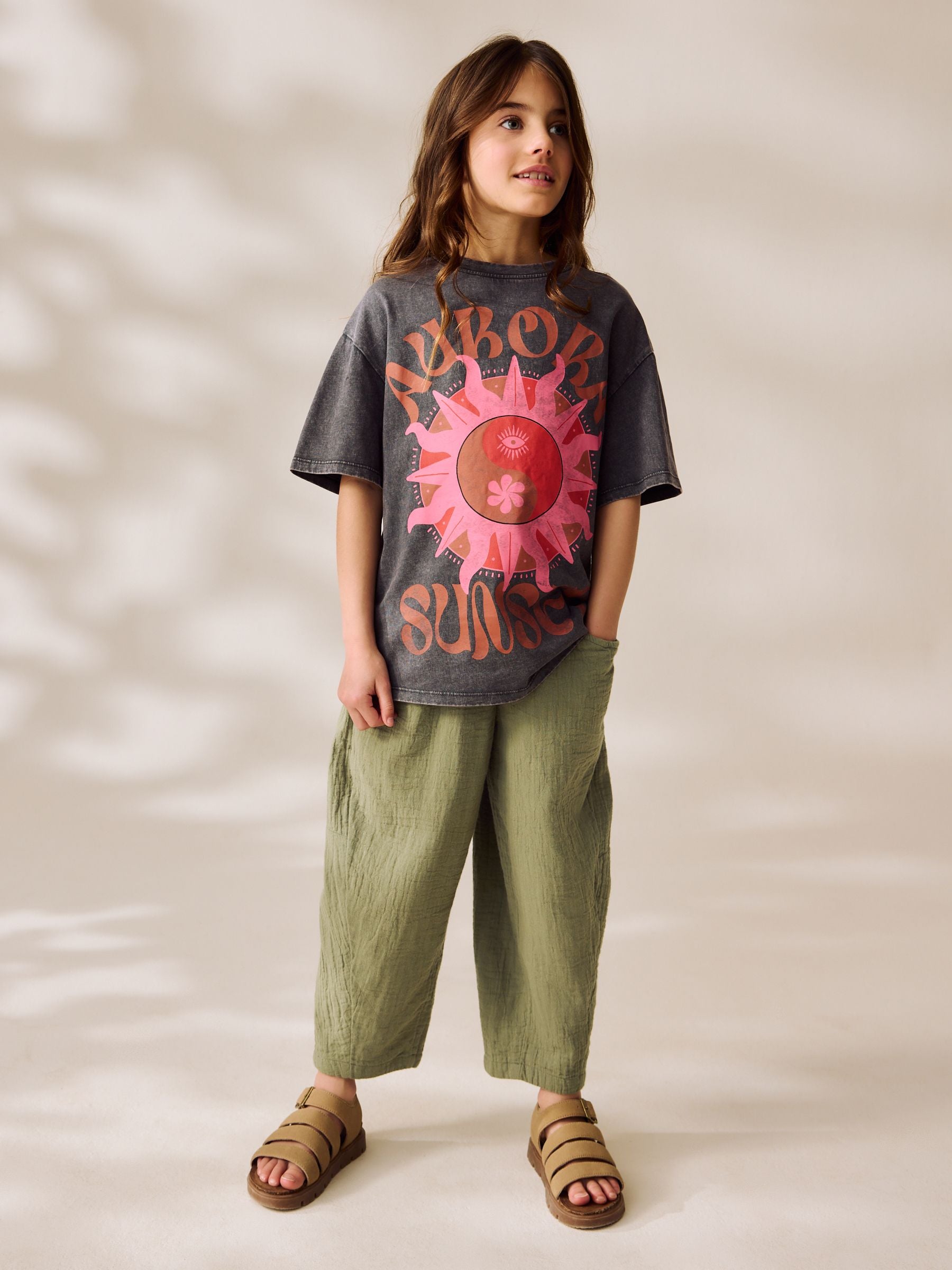 Khaki Green 100% Cotton Pull On Barrel Trousers (3-16yrs)