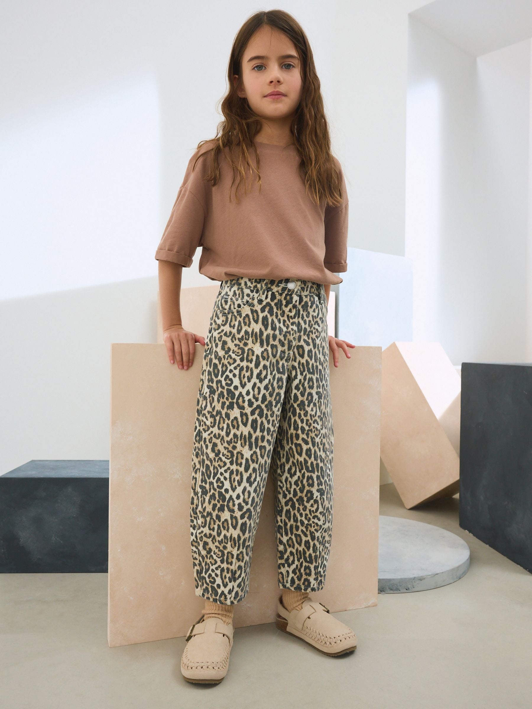 Animal Print Leopard Print 100% Cotton Barrel Jeans (3-16yrs)