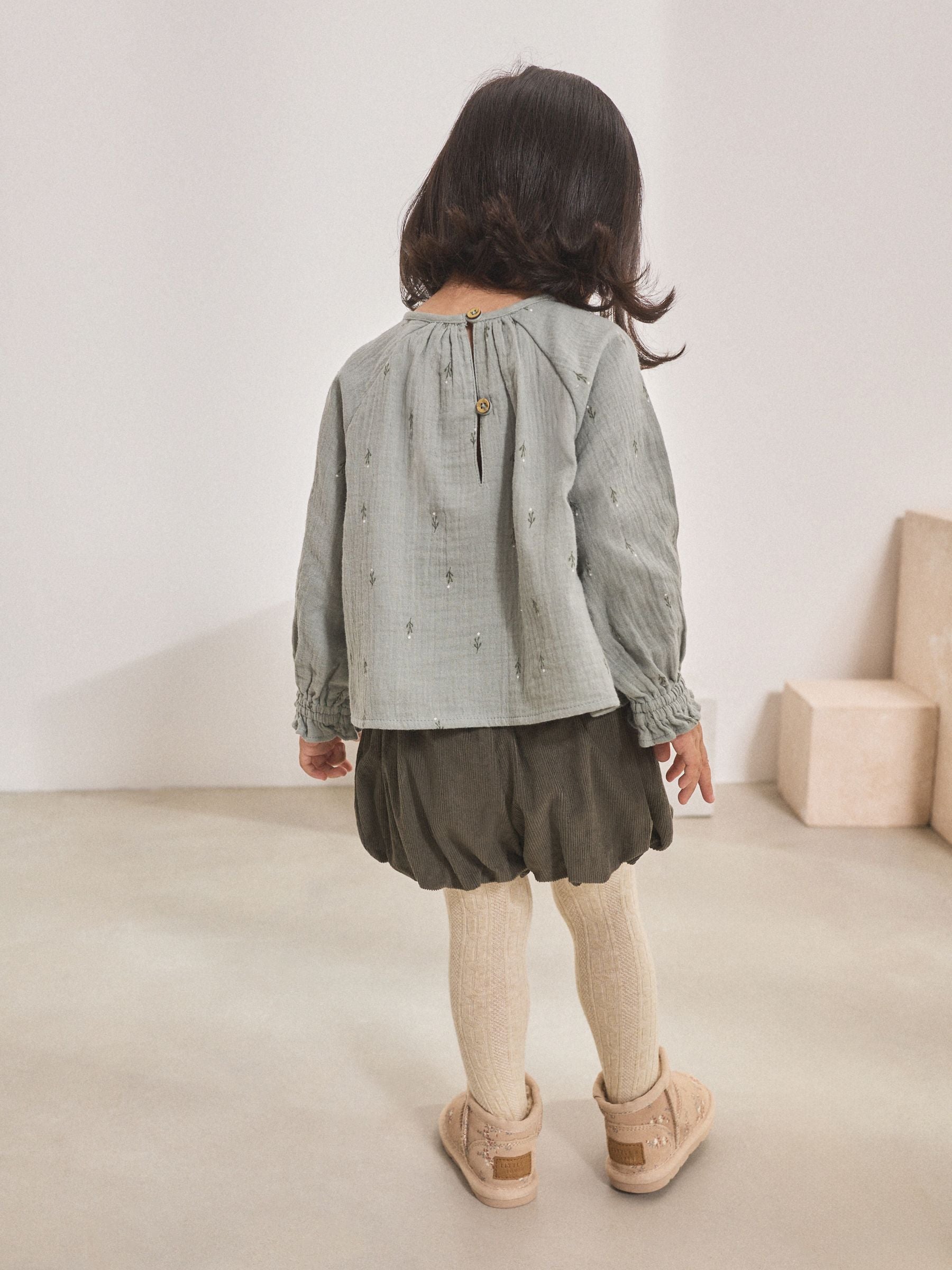 Green Puffball Shorts and Blouse Set (3mths-7yrs)
