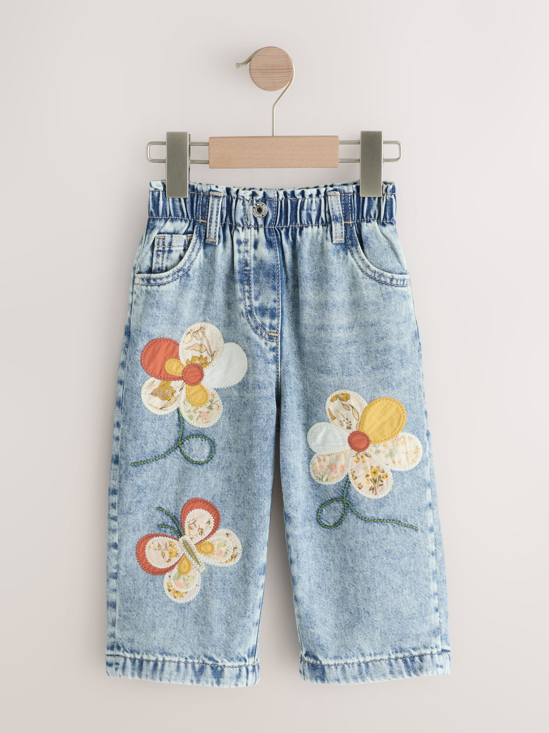 Mid Blue Denim Floral Appliqué Jeans (3mths-7yrs)