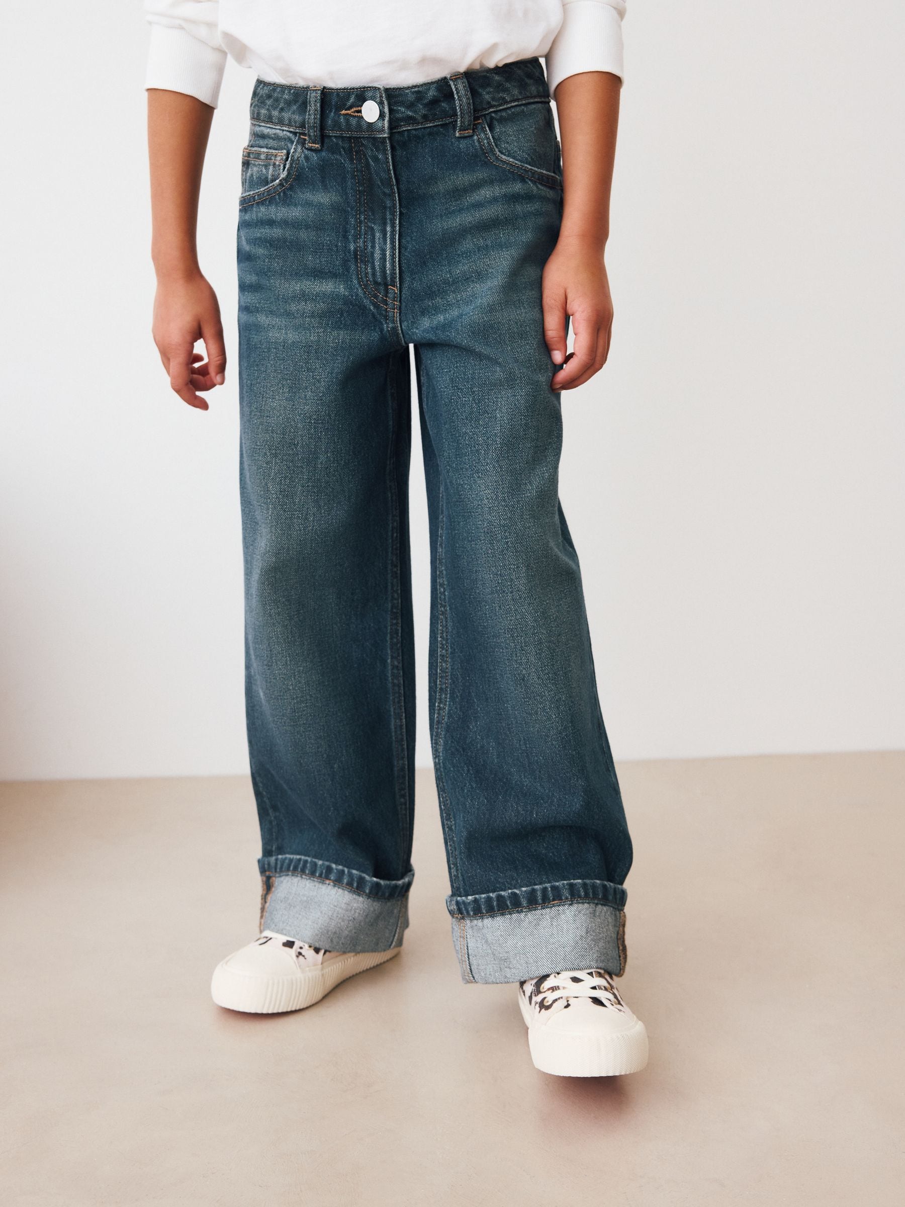 Dark Blue Turn Up Wide Leg Jeans (3-16yrs)