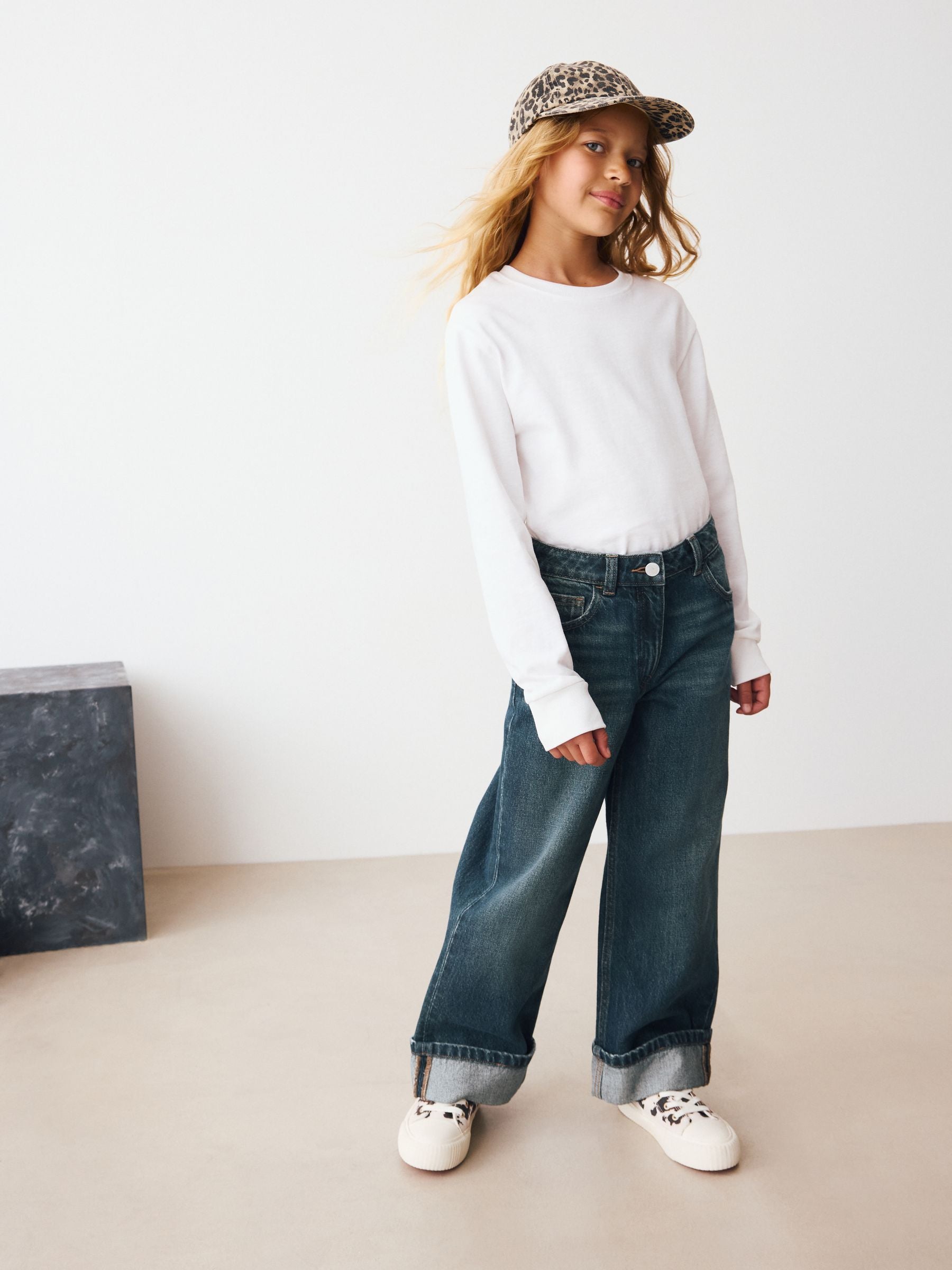 Dark Blue Turn Up Wide Leg Jeans (3-16yrs)
