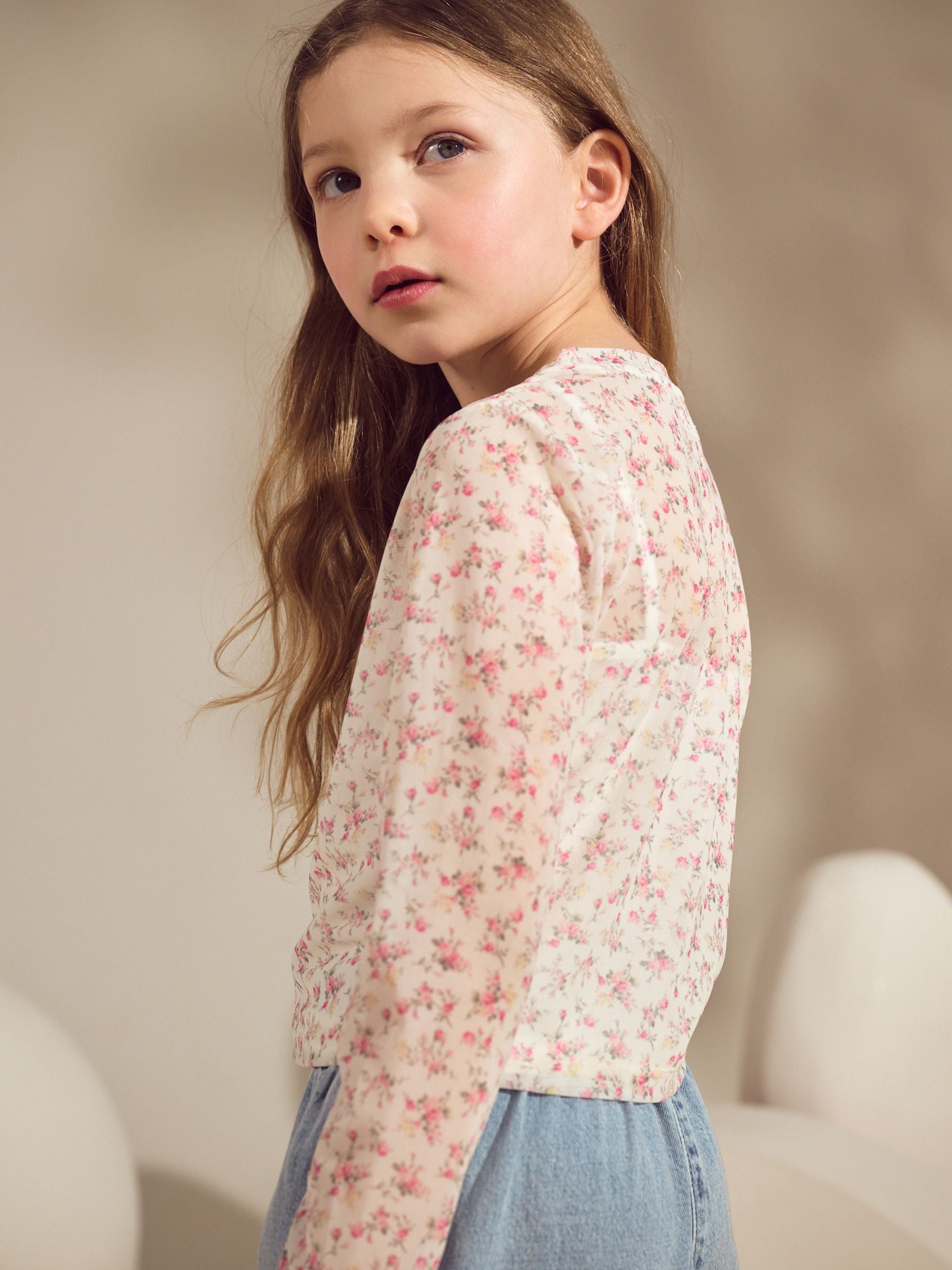 White/Pink Floral Mesh Top with Vest (3-16yrs)
