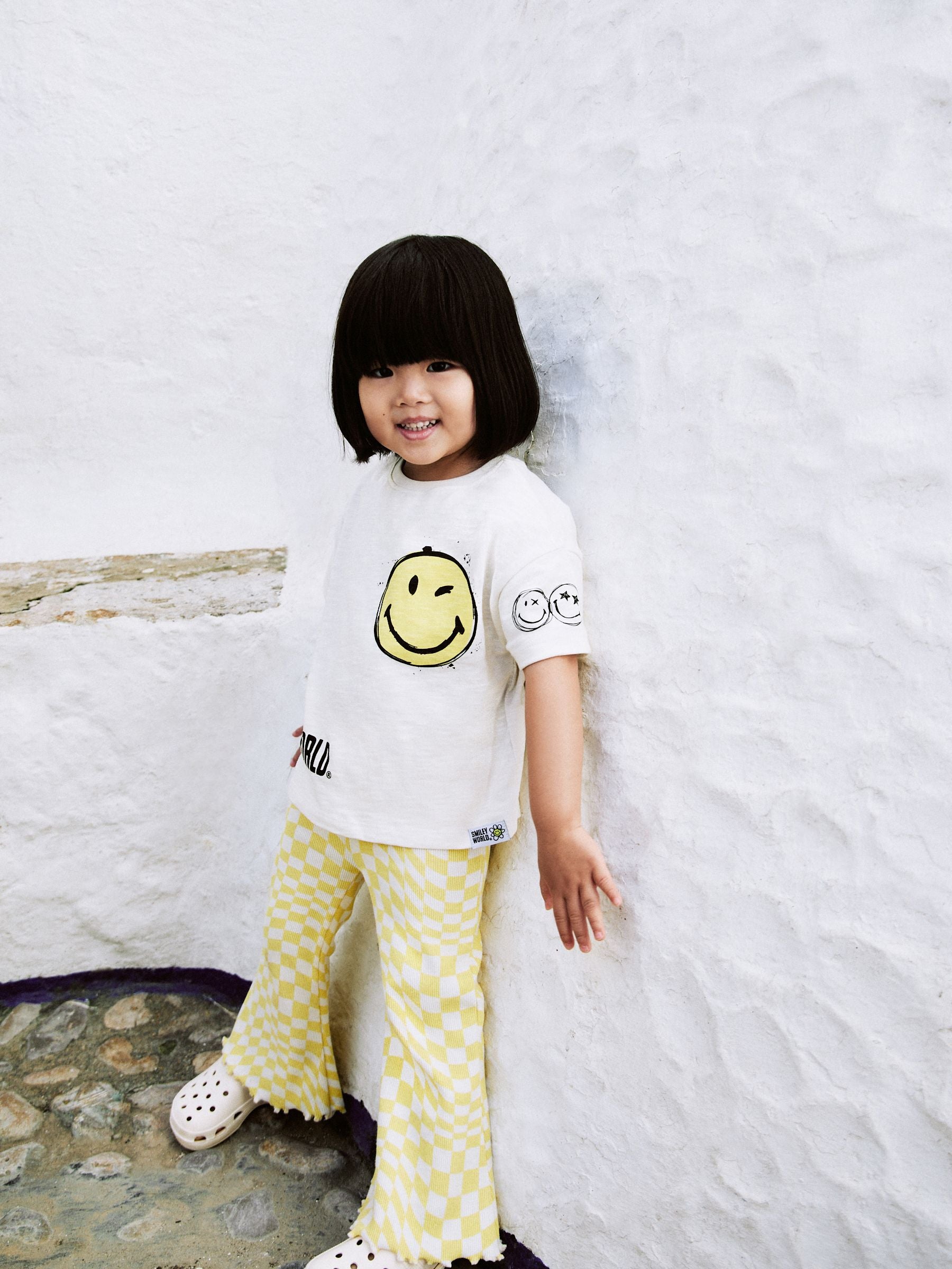 Ecru Yellow Smiley World Short Sleeve T-Shirt and Flare Set (3mths-7yrs)