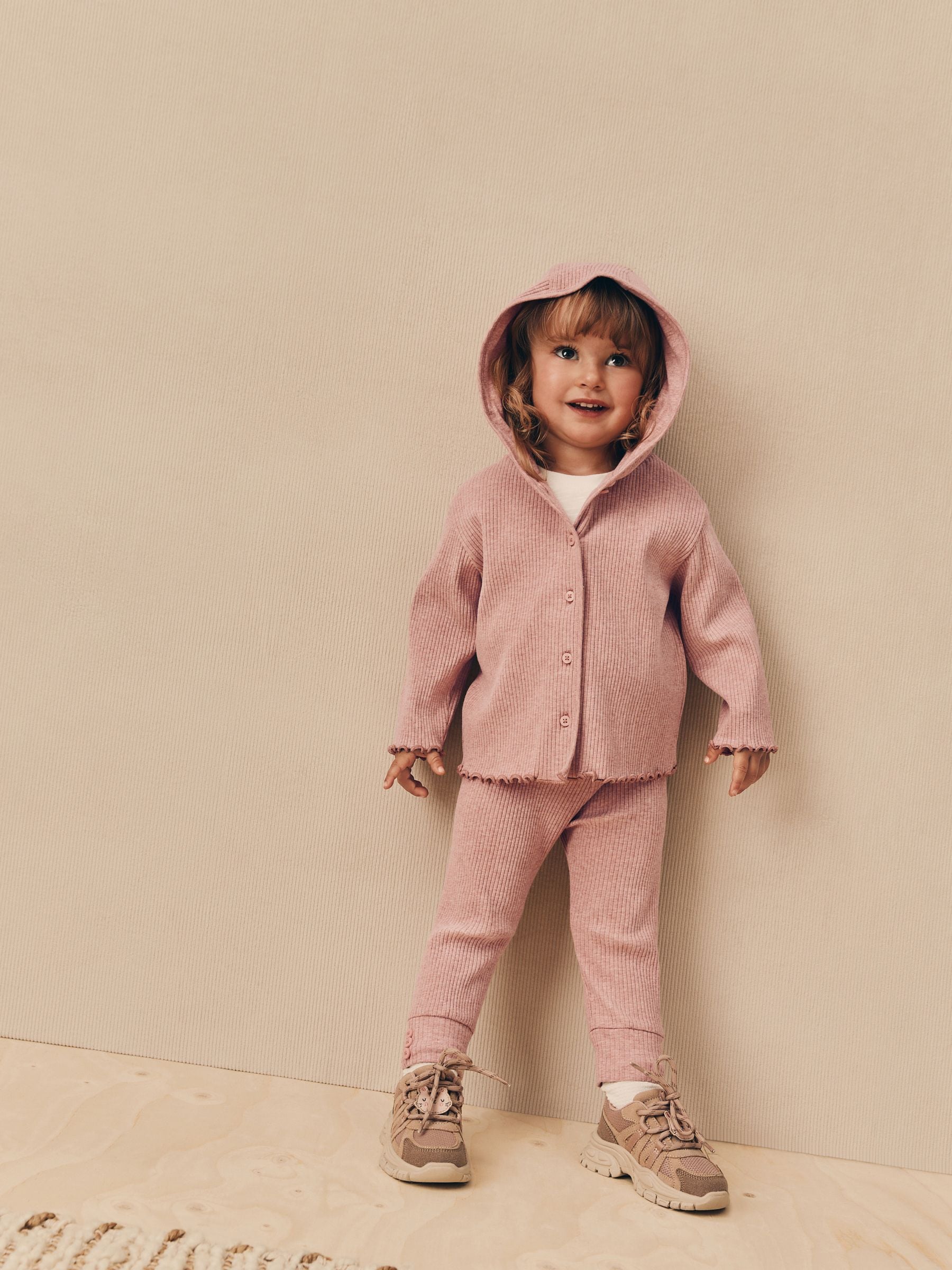 Light Pink Ribbed Hooded Cardigan and Leggings Set (3mths-7yrs)