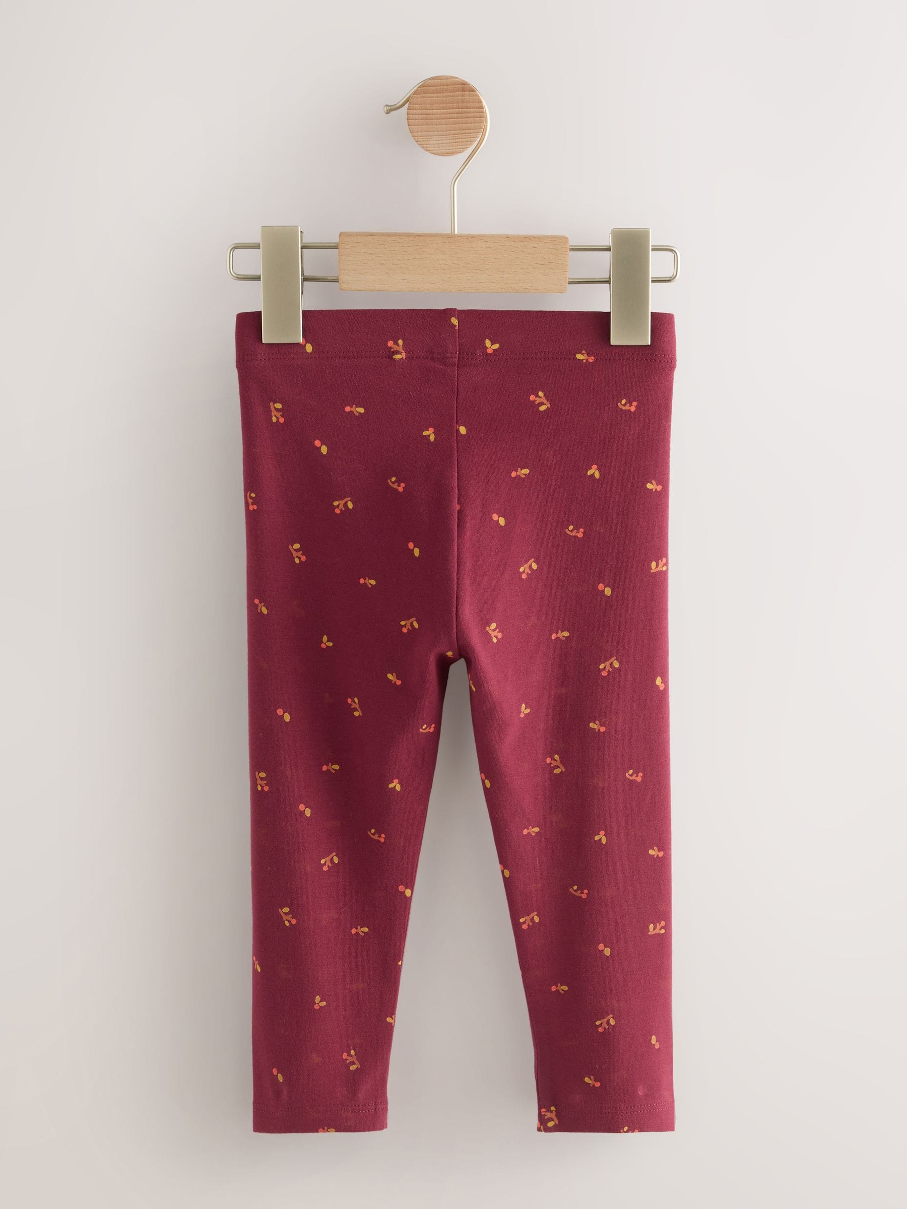 Burgundy Red Ditsy Floral Plain Leggings (3mths-7yrs)
