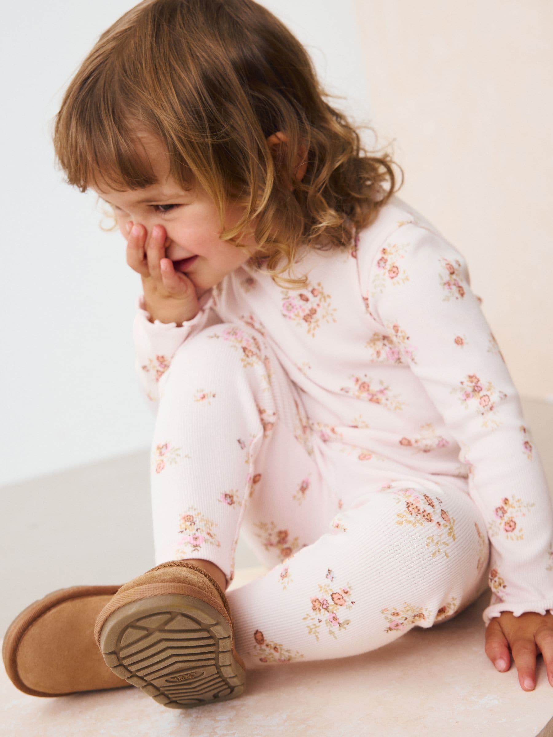 Ecru White Ditsy Floral Rib Leggings (3mths-7yrs)
