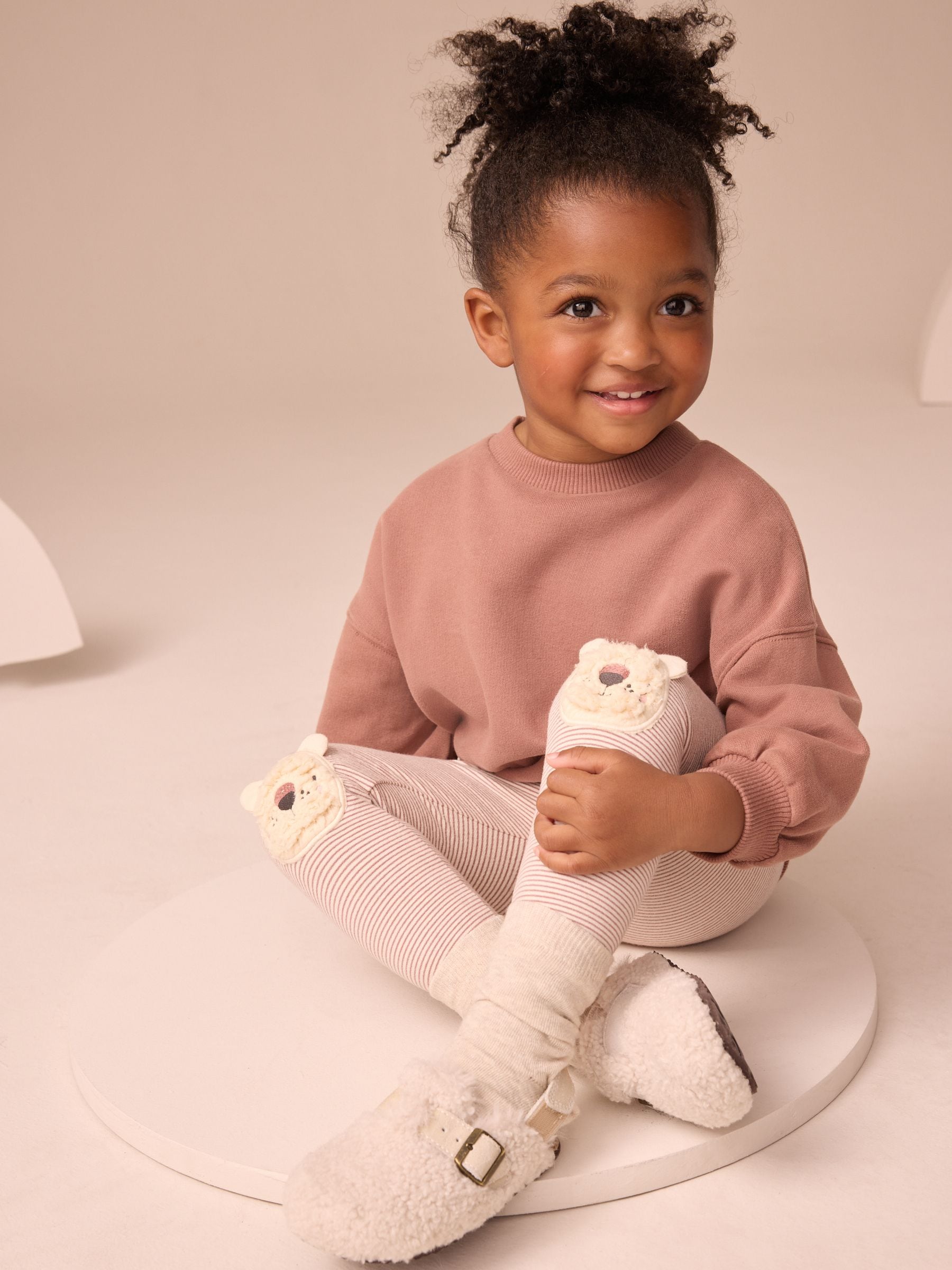 Ecru Stripe Bear Knee Embellished Leggings (3mths-7yrs)