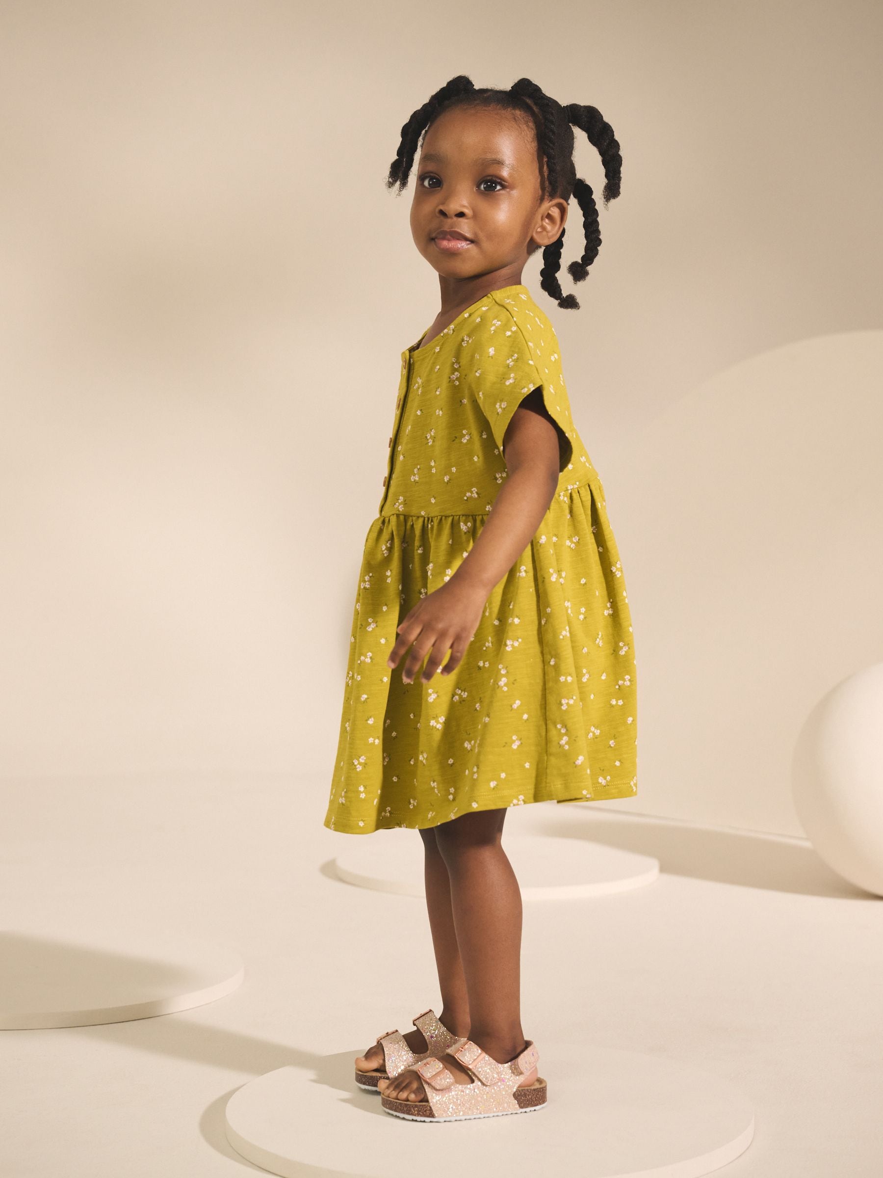 Olive Green Short Sleeve Jersey Summer Dress (3mths-7yrs)