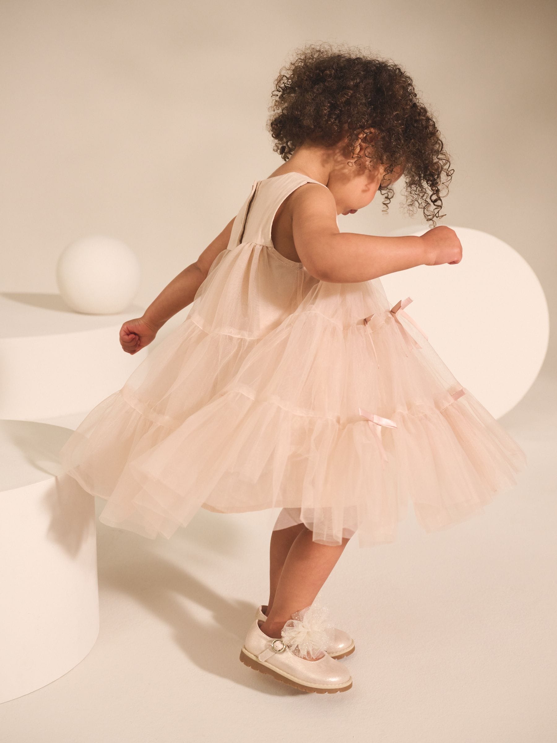Blush Pink Sleeveless Bow Mesh Party Dress (3mths-7yrs)