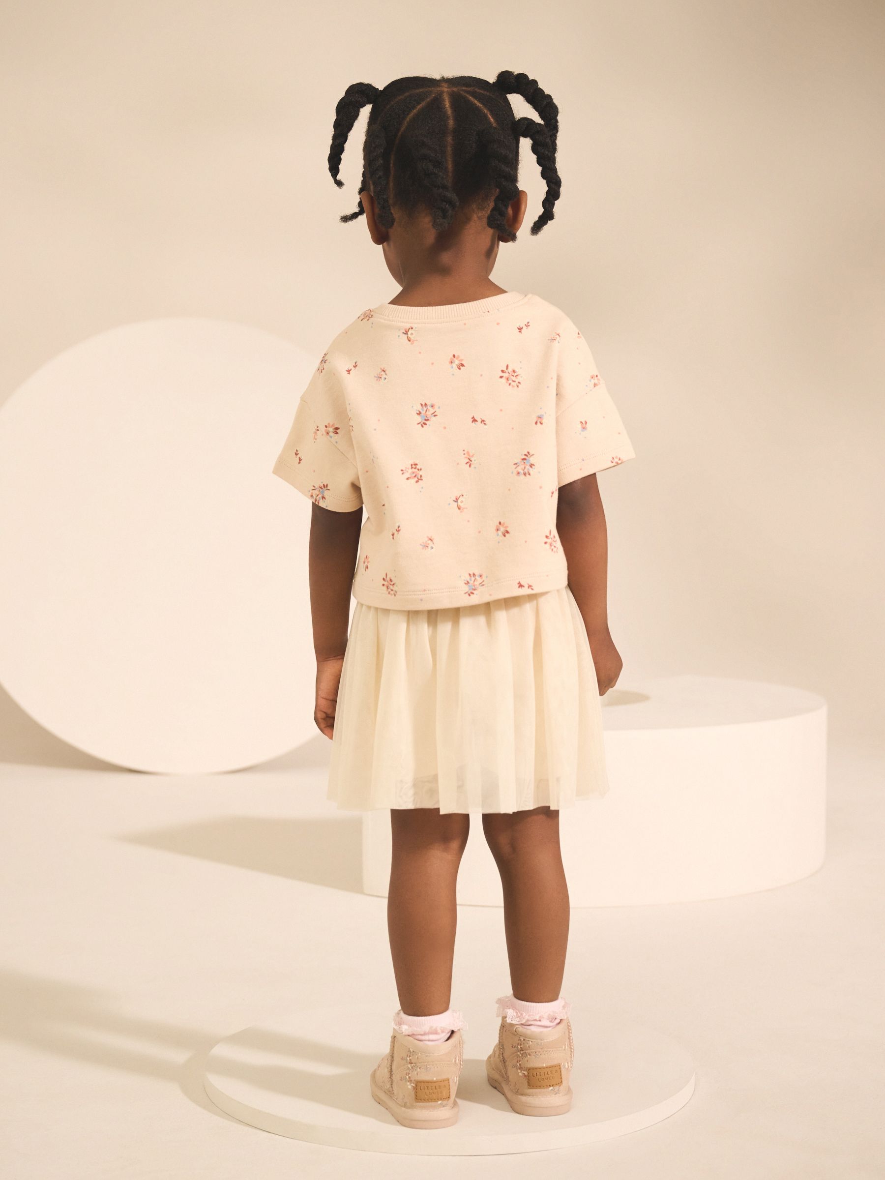 Cream Floral Print Short Sleeve Top and Skirt Set (3mths-7yrs)