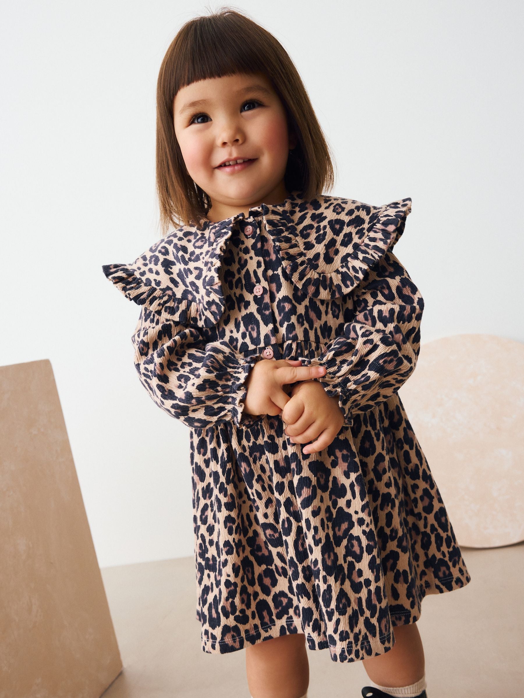 Leopard Print Long Sleeve Collared Dress (3mths-7yrs)